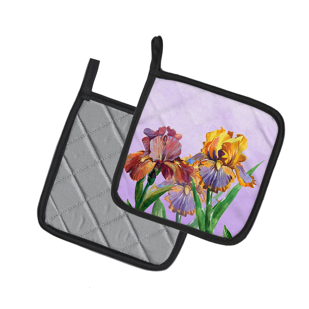 Purple and Yellow Iris Pot Holder Set of 2 Heat Resistant Quilted Hot Pads 7.5 x 7.5 Inch, Insulated Kitchen Trivets for Cooking & Baking