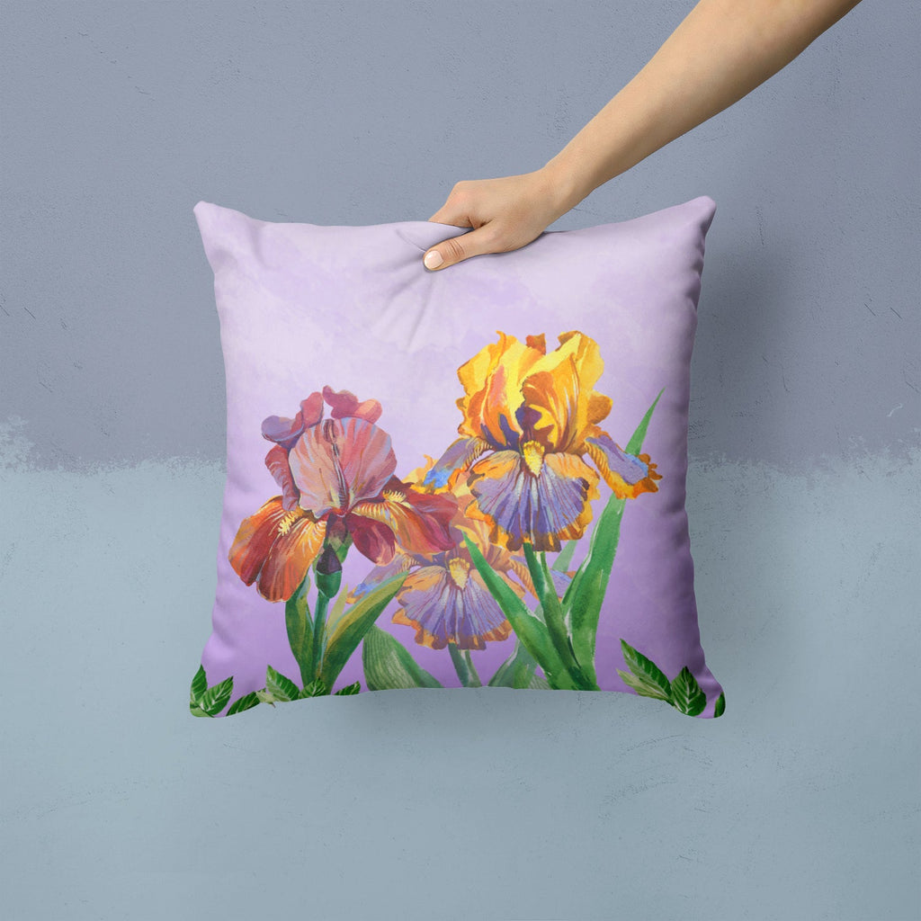 Purple and Yellow Iris Decorative Throw Pillow 14x14 Indoor Outdoor Accent Cushion, Fabric Cover with Insert for Sofa, Bed, Porch & Living Room