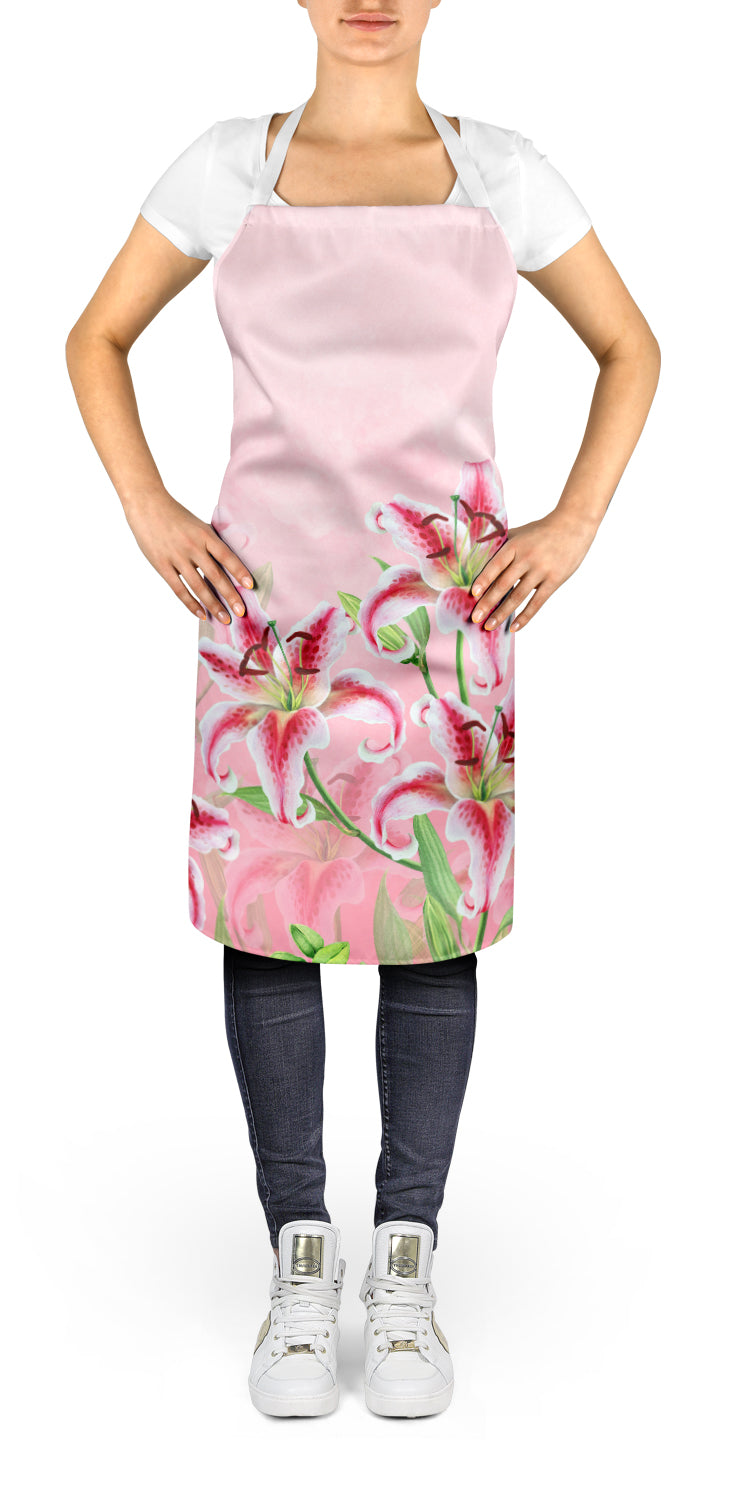 Pink Lillies Apron Cooking Kitchen Server Baking Crafts Gardening for Adult Women Men, Unisex, Large, Multicolor
