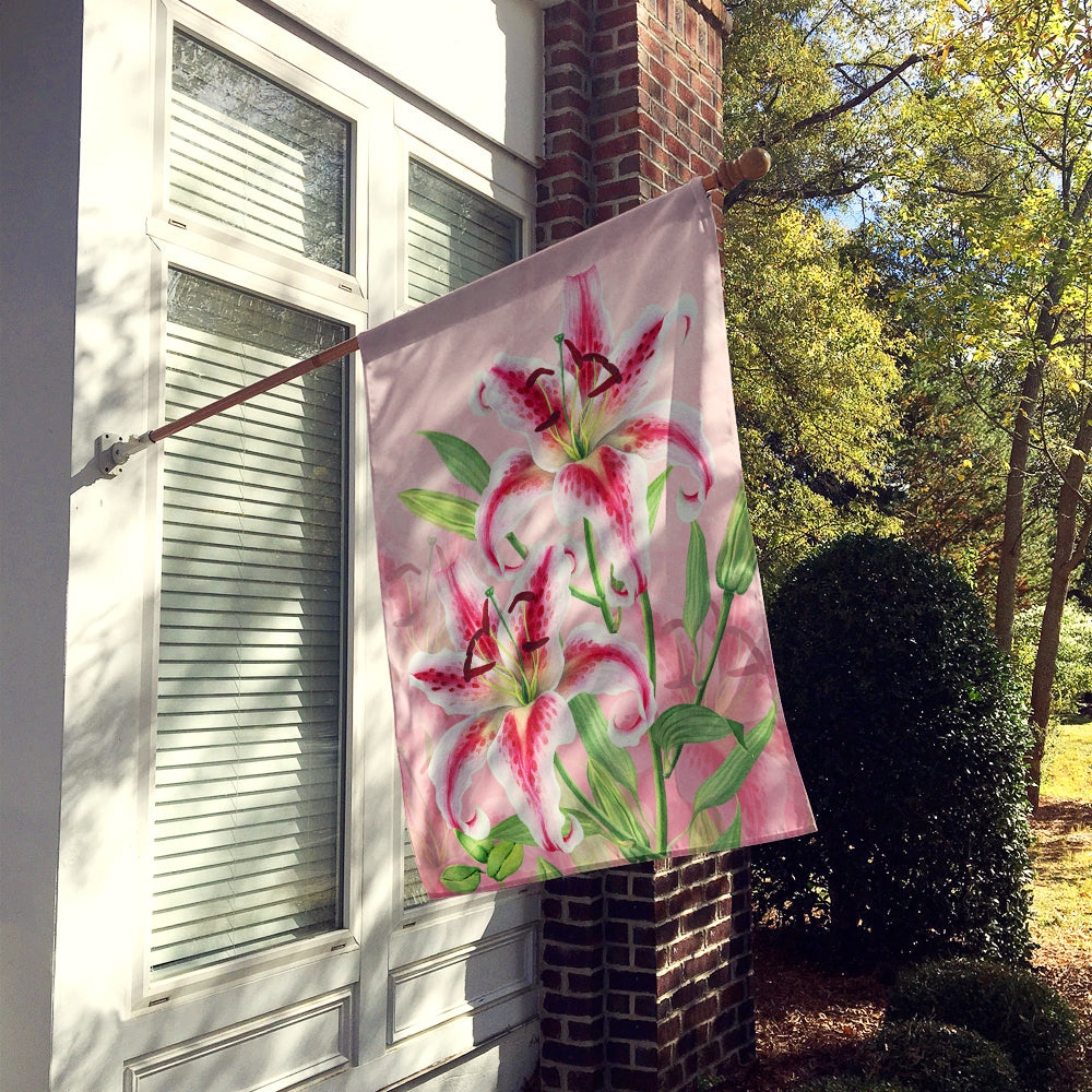 Pink Lillies House Flag 28x40 Porch Sleeve Pole Decorative Outside Yard Banner Artwork Wall Hanging, Polyester