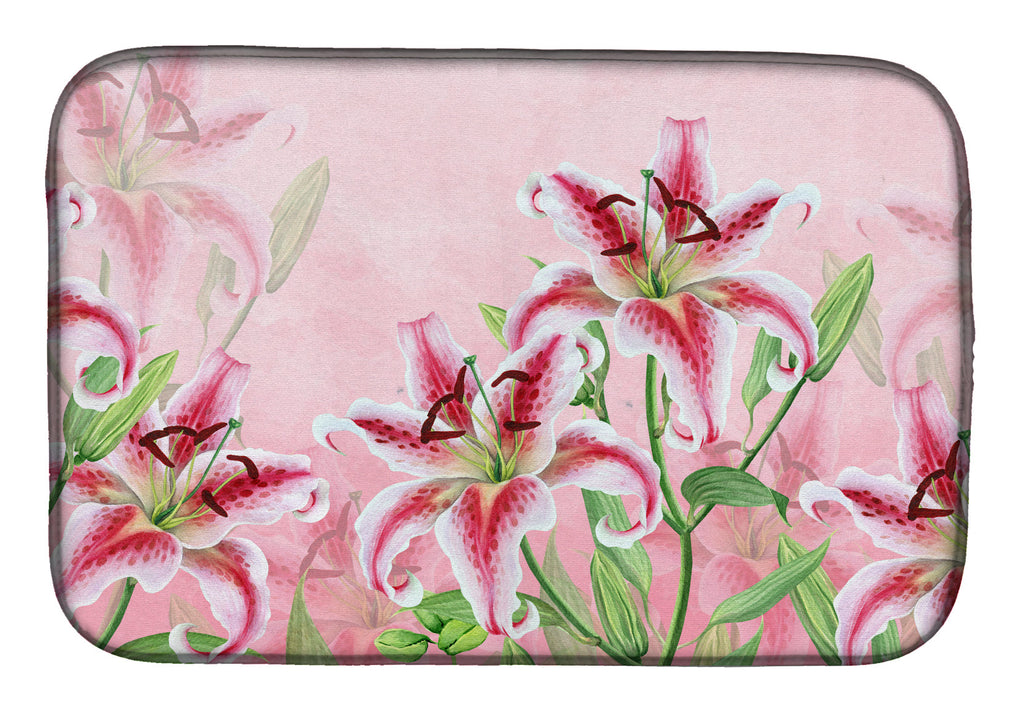Pink Lillies Dish Drying Mat Absorbent Dish Drying Mat Pad for Kitchen Counter Dish Drainer Mat for Countertop, 14 x 21", Multicolor