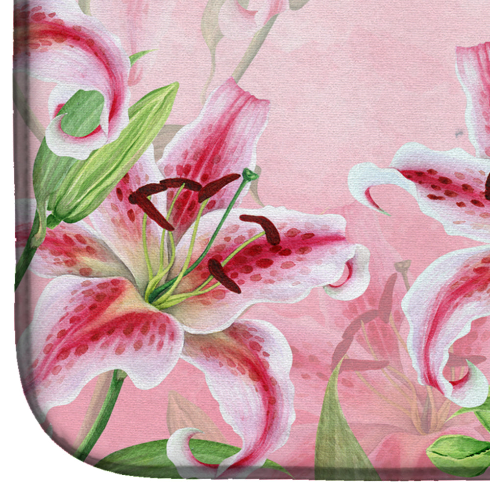 Pink Lillies Dish Drying Mat Absorbent Dish Drying Mat Pad for Kitchen Counter Dish Drainer Mat for Countertop, 14 x 21", Multicolor