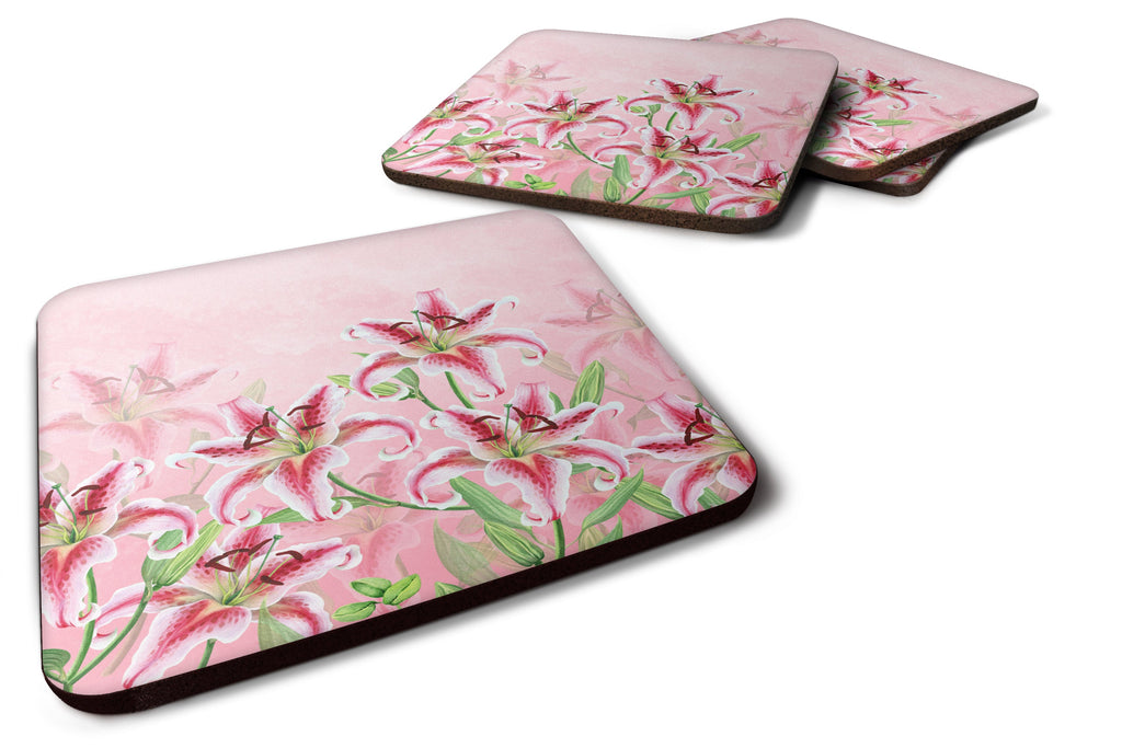 Pink Lillies Foam Coasters Set of 4 Cup Coasters for Indoor Outdoor, Tabletop Protection, Anti Slip, Mouse pad Material