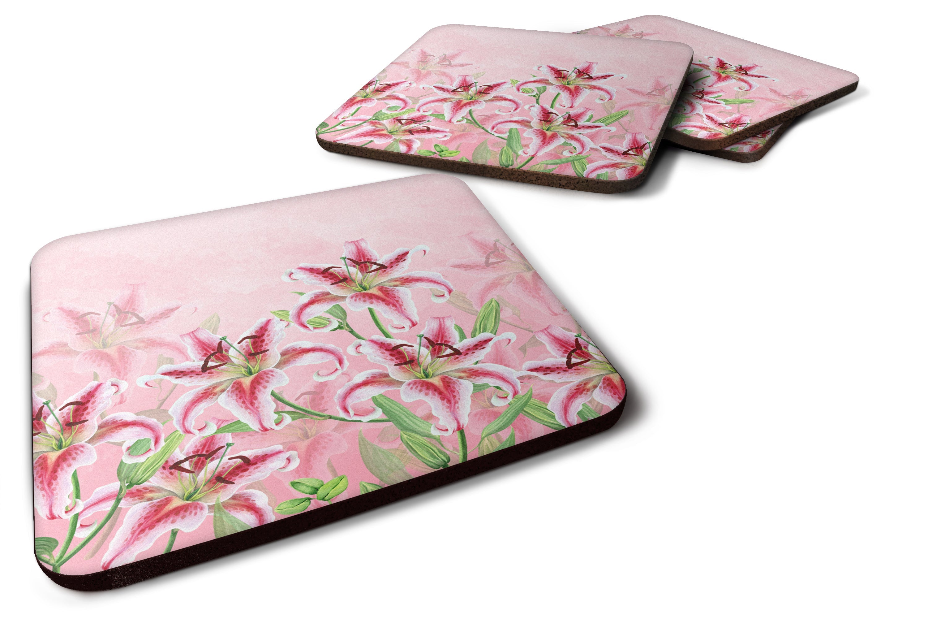 Pink Lillies Foam Coasters Set of 4 Cup Coasters for Indoor Outdoor, Tabletop Protection, Anti Slip, Mouse pad Material