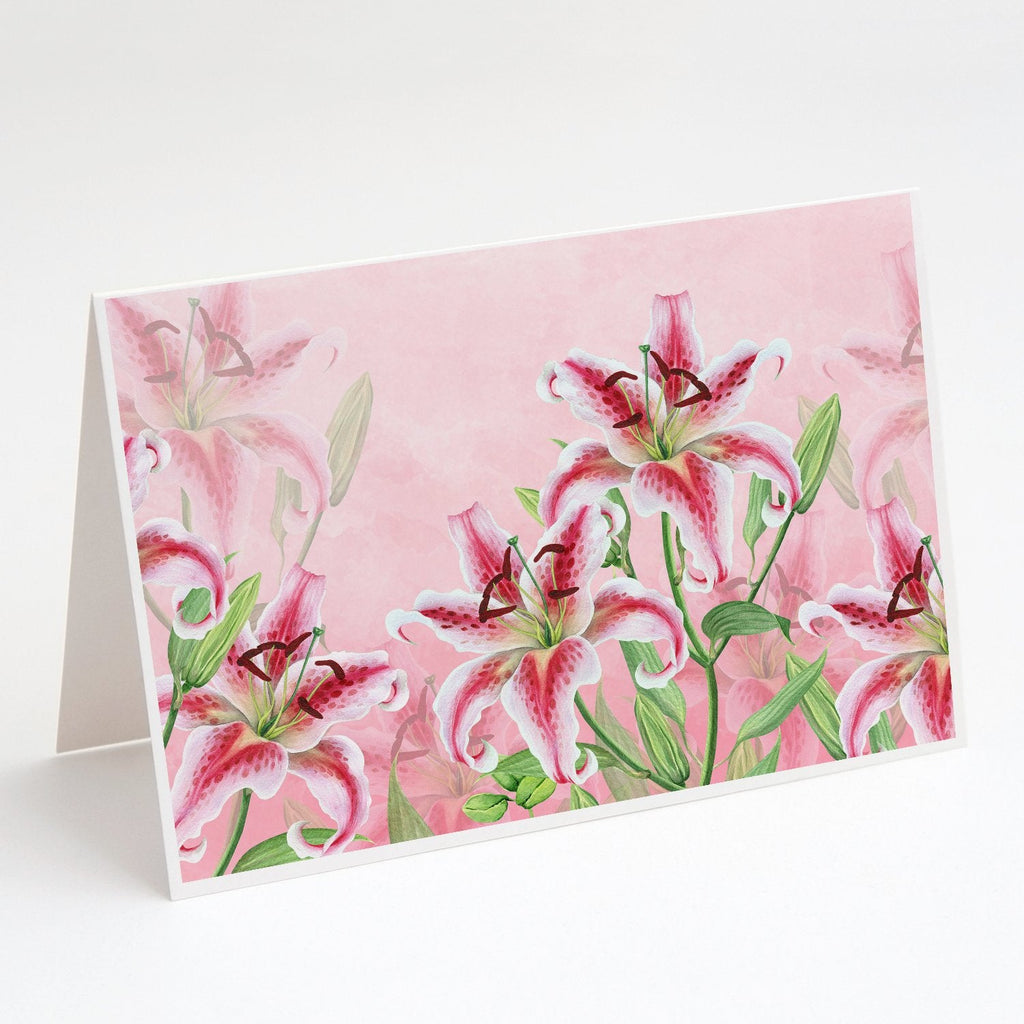 Pink Lillies Greeting Cards Pack of 8 Blank Cards with Envelopes Whimsical A7 Size 5x7