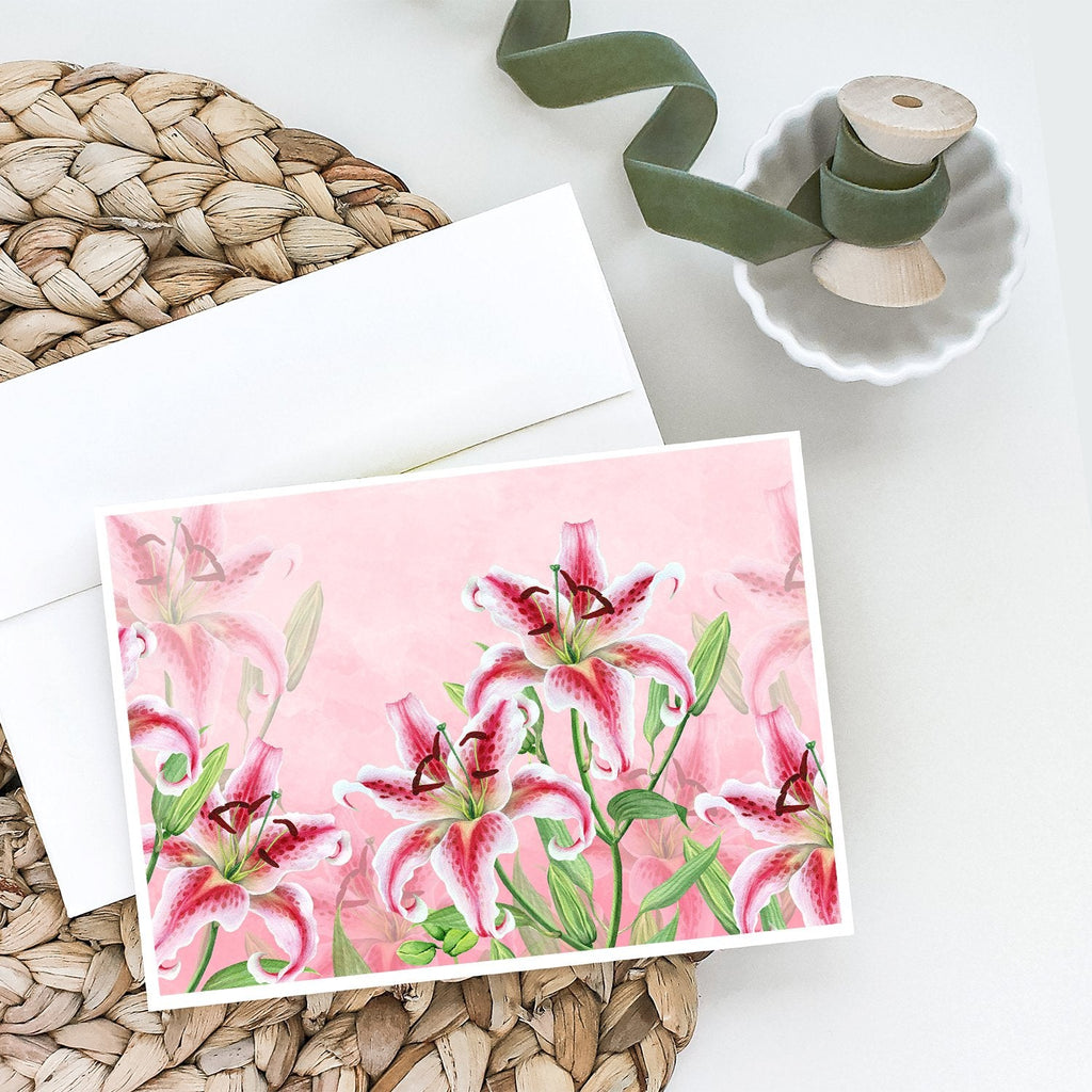 Pink Lillies Greeting Cards Pack of 8 Blank Cards with Envelopes Whimsical A7 Size 5x7