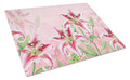 Pink Lillies Cutting Board Tempered Glass Kitchen Cutting Surface, Heat Resistant Chopping, Non-Slip Feet, Food Prep & Serving