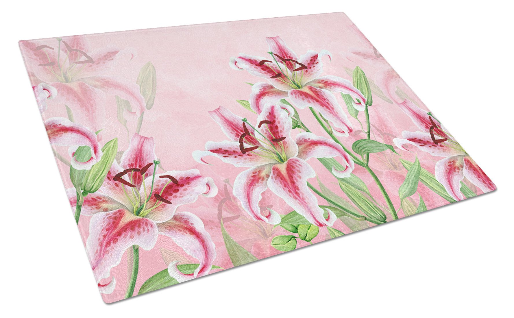 Pink Lillies Cutting Board Tempered Glass Kitchen Cutting Surface, Heat Resistant Chopping, Non-Slip Feet, Food Prep & Serving