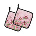 Pink Lillies Pot Holder Set of 2 Heat Resistant Quilted Hot Pads 7.5 x 7.5 Inch, Insulated Kitchen Trivets for Cooking & Baking