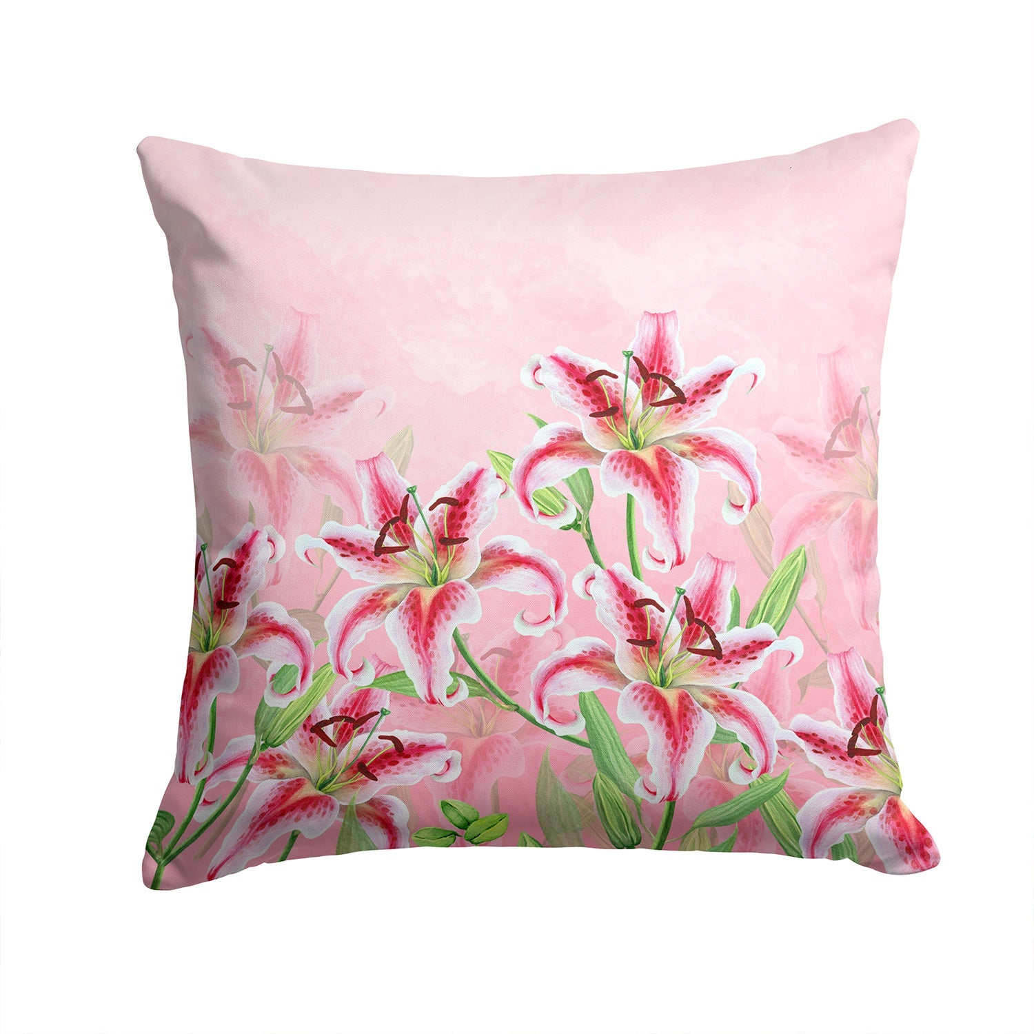 Pink Lillies Decorative Throw Pillow 14x14 Indoor Outdoor Accent Cushion, Fabric Cover with Insert for Sofa, Bed, Porch & Living Room