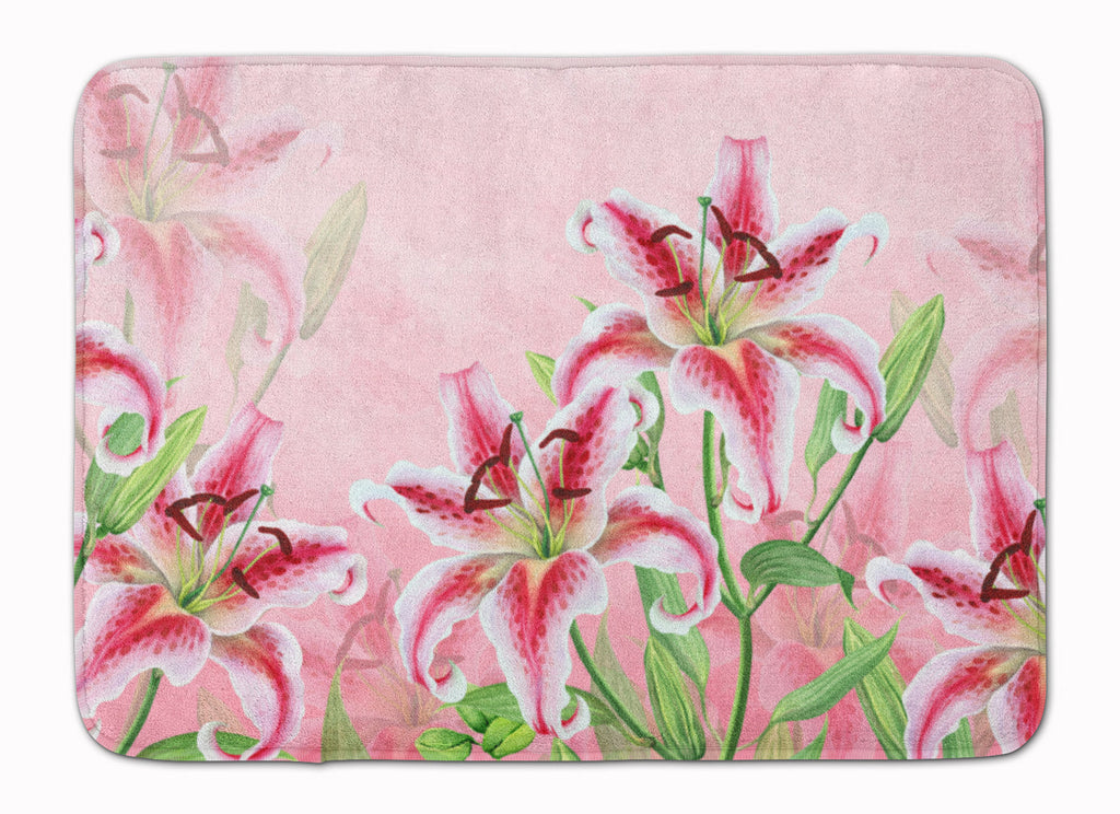 Pink Lillies Memory Foam Kitchen Mat Machine Washable Anti-Fatigue Cushion Comfort Bath or Kitchen Rug