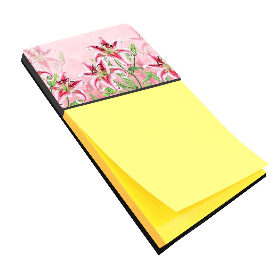 Pink Lillies Watercolor Sticky Note Holder Refillable Dispenser Desk Accessory 3x3 Pad Gift