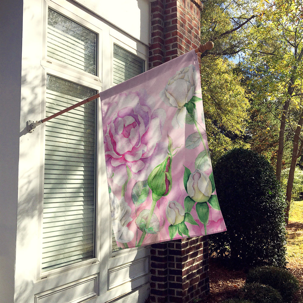 Rose Garden House Flag 28x40 Porch Sleeve Pole Decorative Outside Yard Banner Artwork Wall Hanging, Polyester