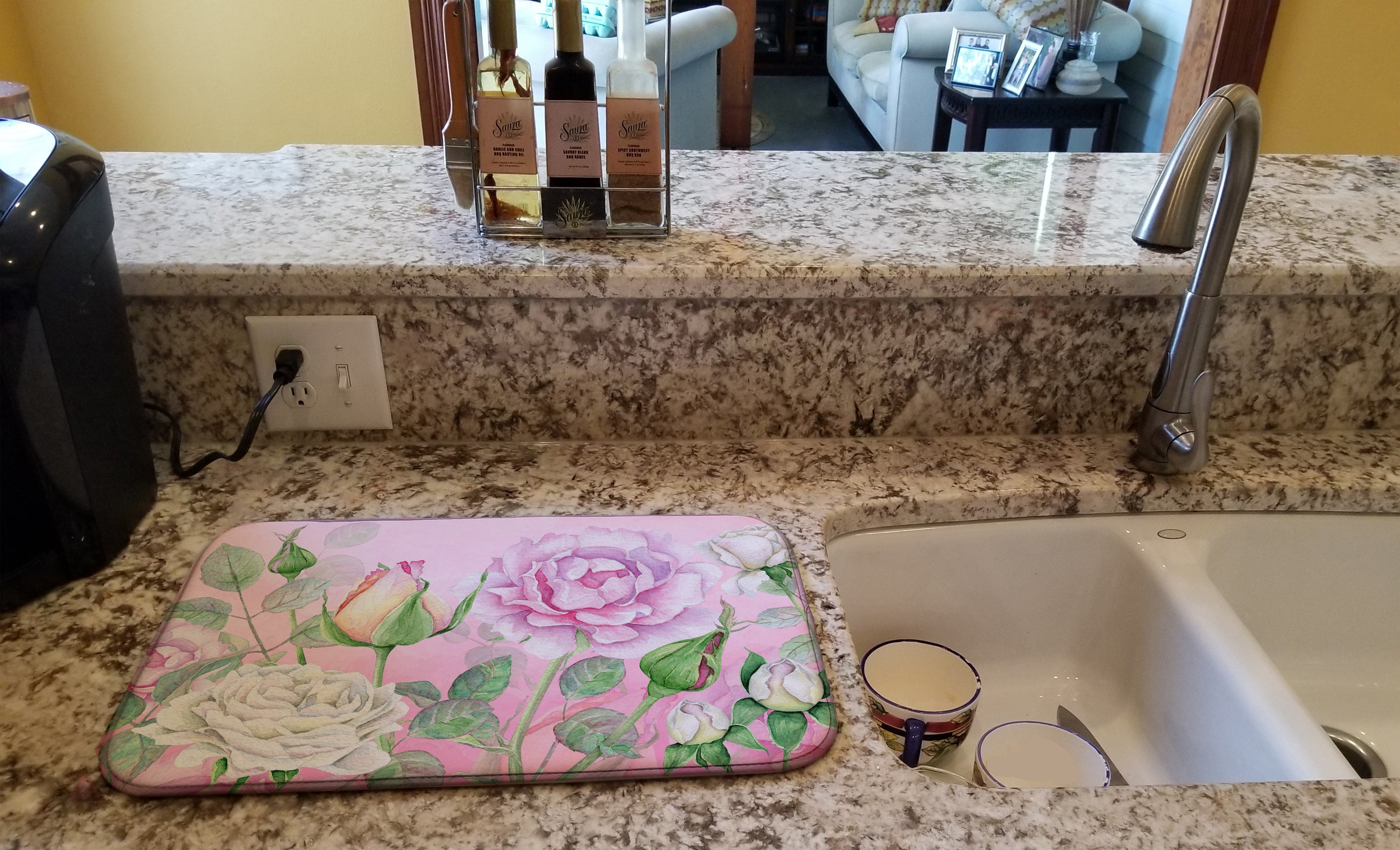 Rose Garden Dish Drying Mat Absorbent Dish Drying Mat Pad for Kitchen Counter Dish Drainer Mat for Countertop, 14 x 21", Multicolor