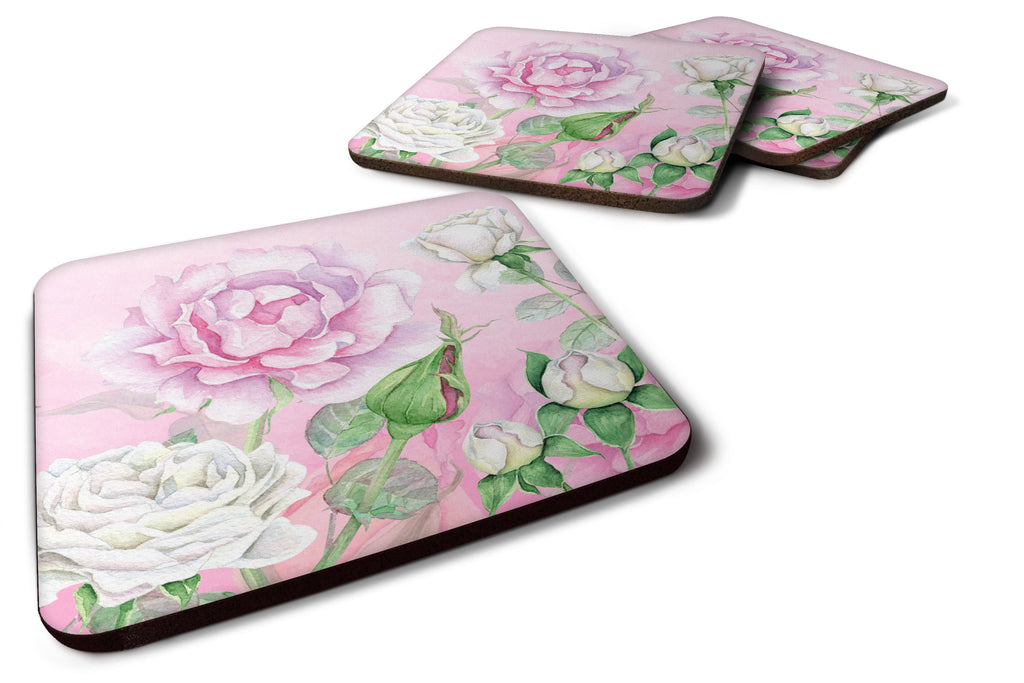 Rose Garden Foam Coasters Set of 4 Cup Coasters for Indoor Outdoor, Tabletop Protection, Anti Slip, Mouse pad Material