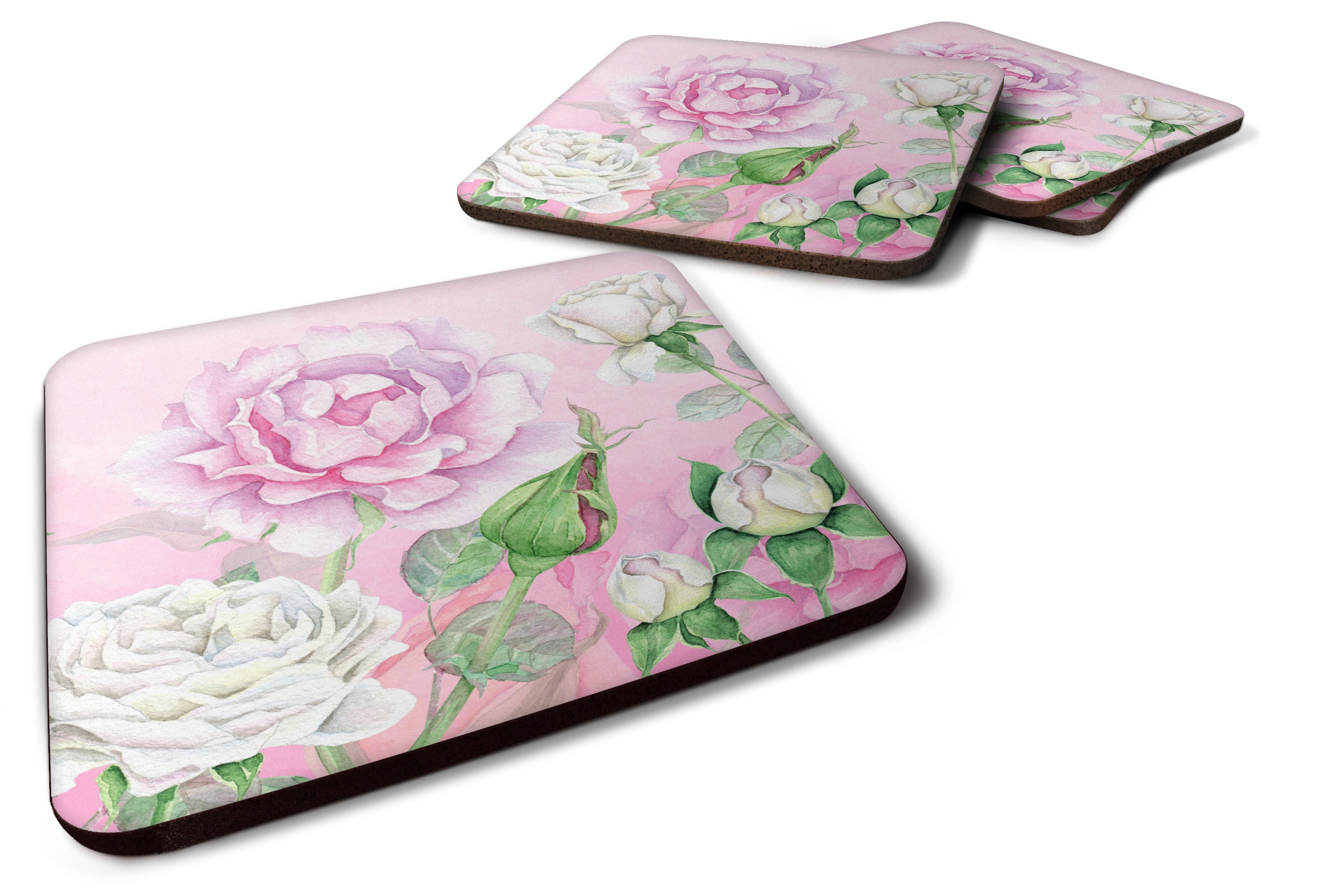 Rose Garden Foam Coasters Set of 4 Cup Coasters for Indoor Outdoor, Tabletop Protection, Anti Slip, Mouse pad Material