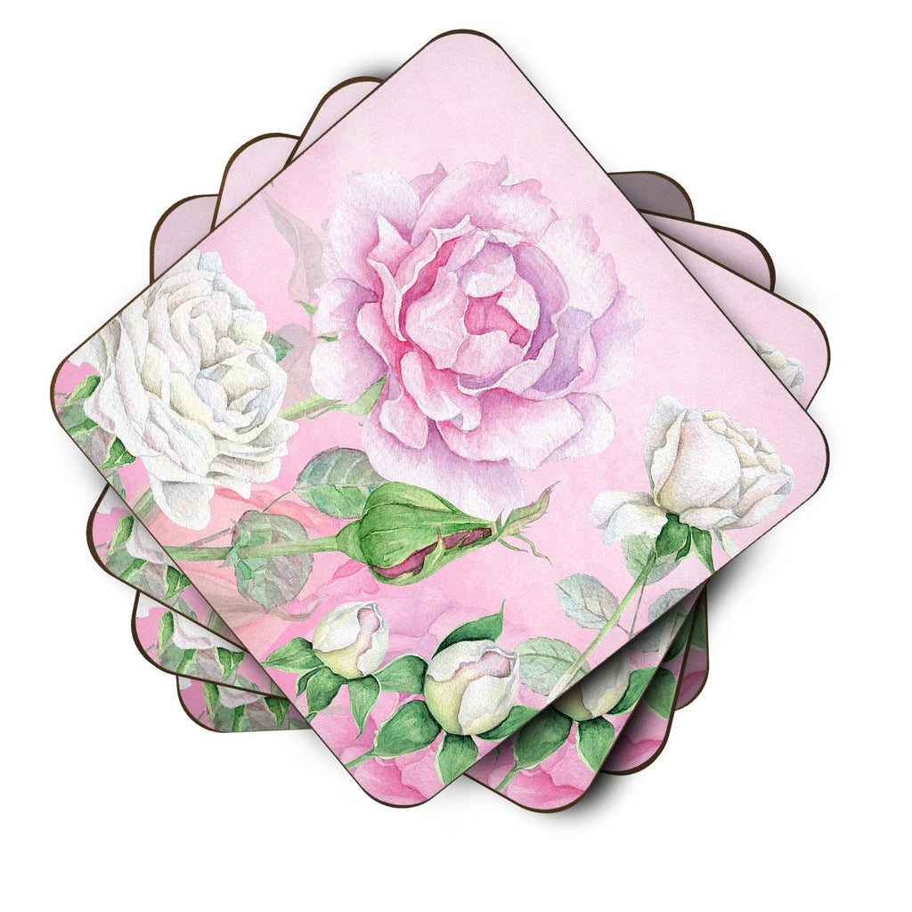 Rose Garden Foam Coasters Set of 4 Cup Coasters for Indoor Outdoor, Tabletop Protection, Anti Slip, Mouse pad Material