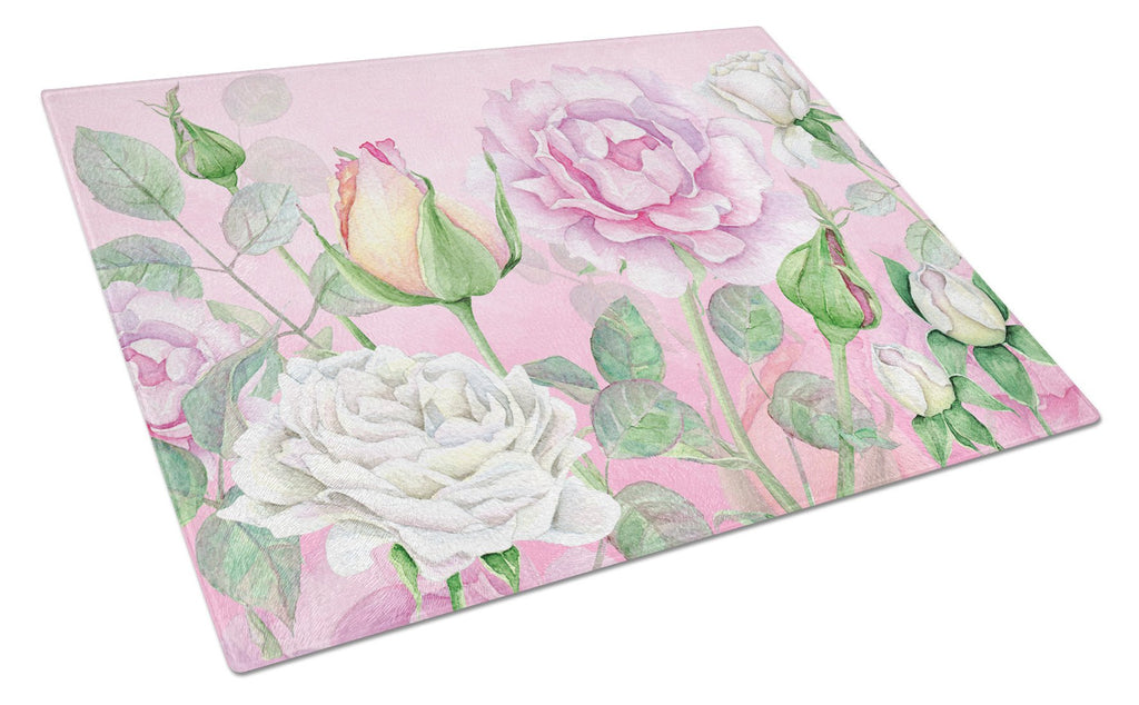 Rose Garden Cutting Board Tempered Glass Kitchen Cutting Surface, Heat Resistant Chopping, Non-Slip Feet, Food Prep & Serving