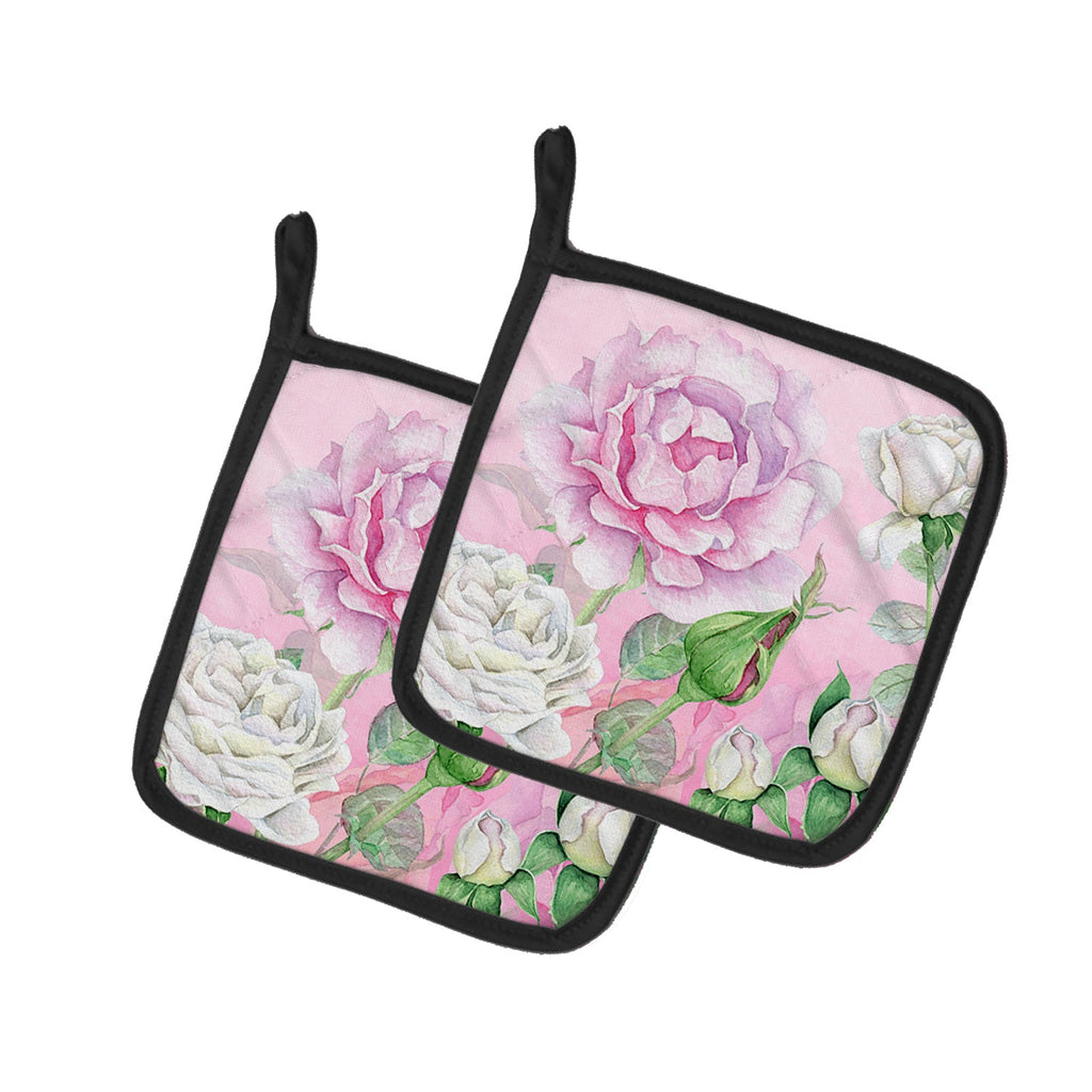 Rose Garden Pot Holder Set of 2 Heat Resistant Quilted Hot Pads 7.5 x 7.5 Inch, Insulated Kitchen Trivets for Cooking & Baking