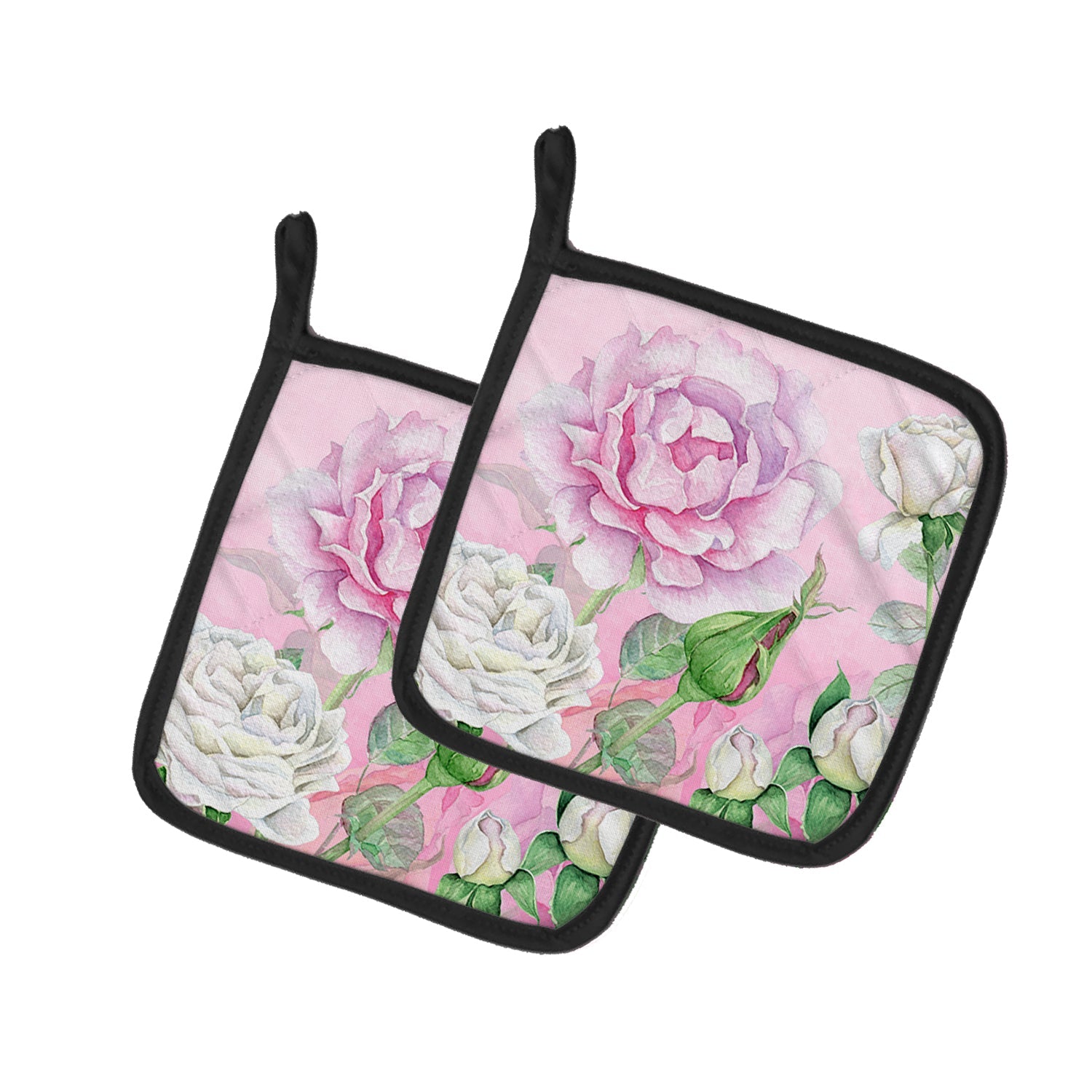 Rose Garden Pot Holder Set of 2 Heat Resistant Quilted Hot Pads 7.5 x 7.5 Inch, Insulated Kitchen Trivets for Cooking & Baking