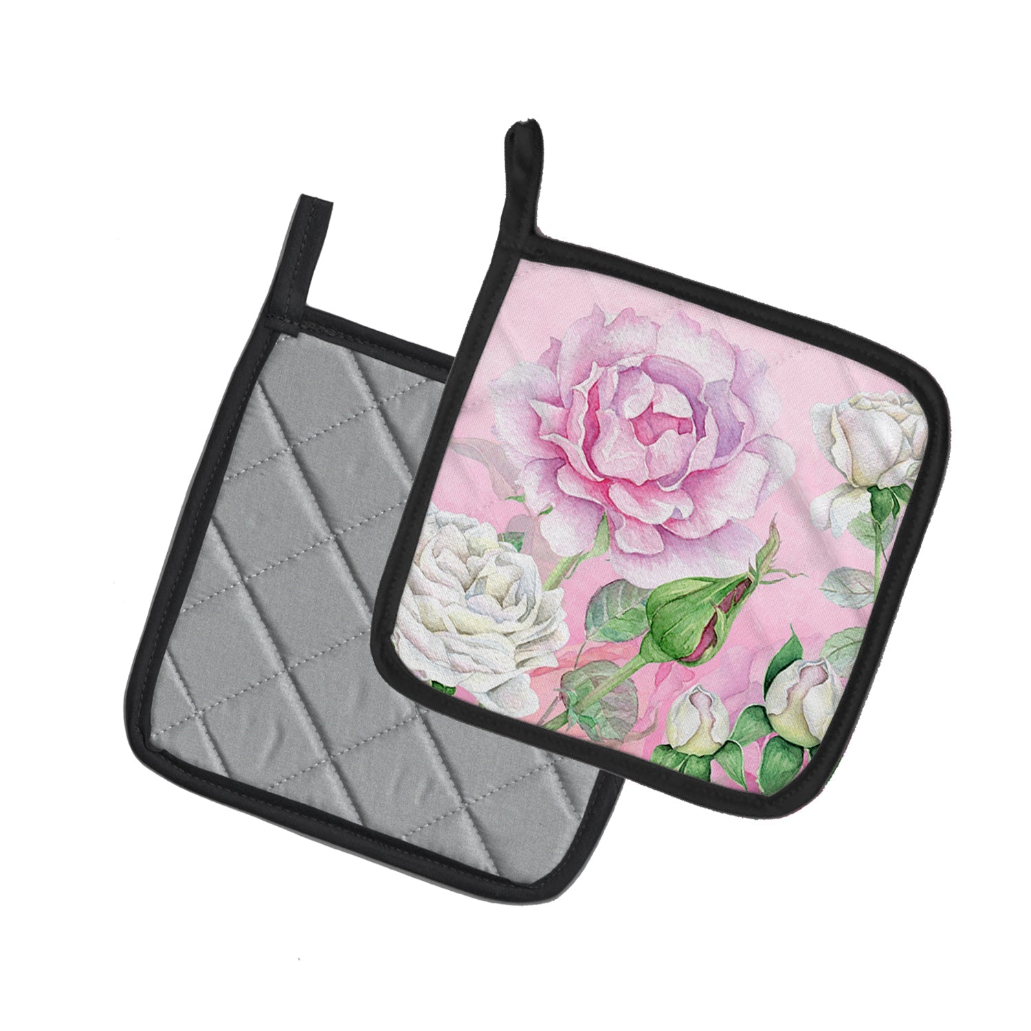 Rose Garden Pot Holder Set of 2 Heat Resistant Quilted Hot Pads 7.5 x 7.5 Inch, Insulated Kitchen Trivets for Cooking & Baking