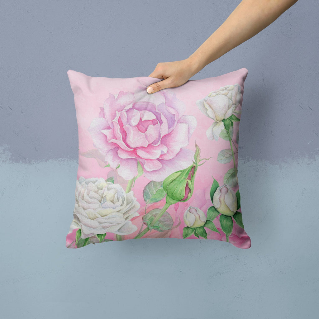 Rose Garden Decorative Throw Pillow 14x14 Indoor Outdoor Accent Cushion, Fabric Cover with Insert for Sofa, Bed, Porch & Living Room