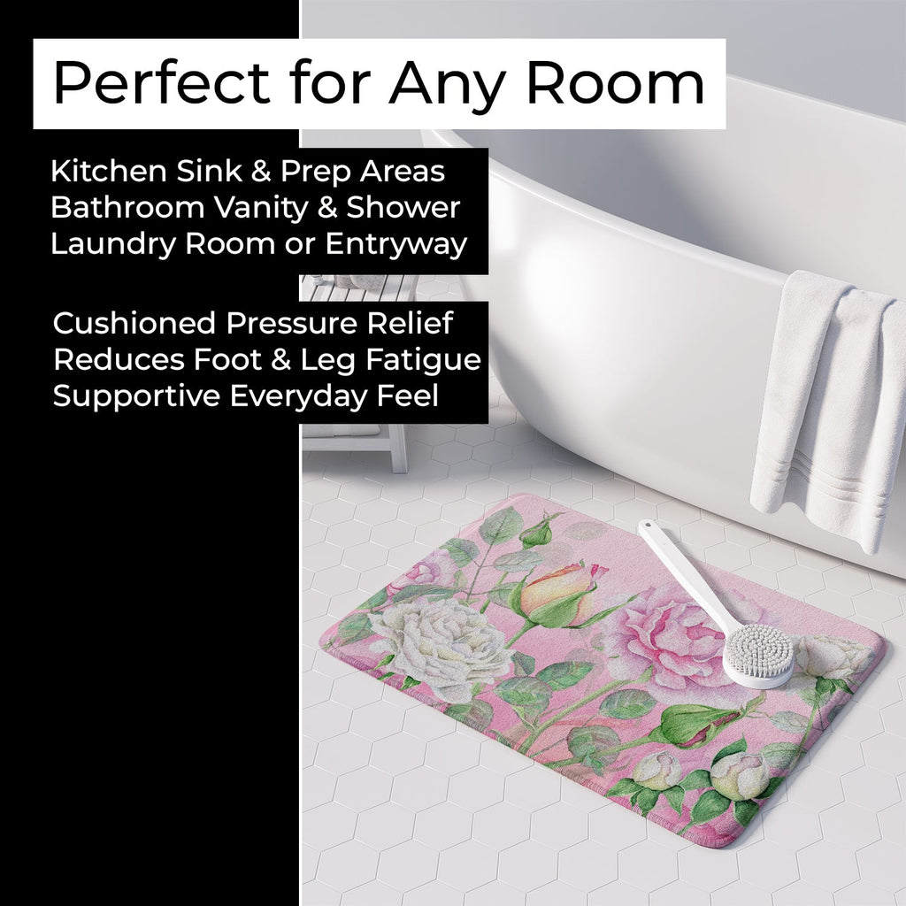 Rose Garden Memory Foam Kitchen Mat Machine Washable Anti-Fatigue Cushion Comfort Bath or Kitchen Rug