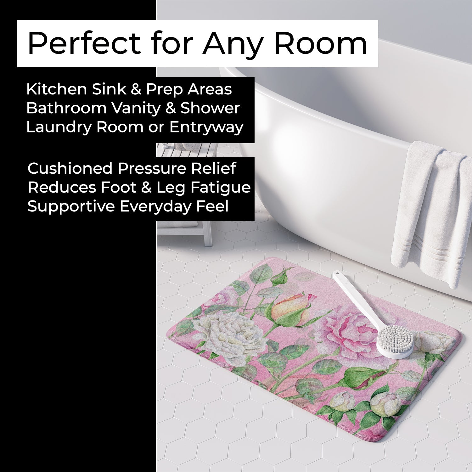 Rose Garden Memory Foam Kitchen Mat Machine Washable Anti-Fatigue Cushion Comfort Bath or Kitchen Rug