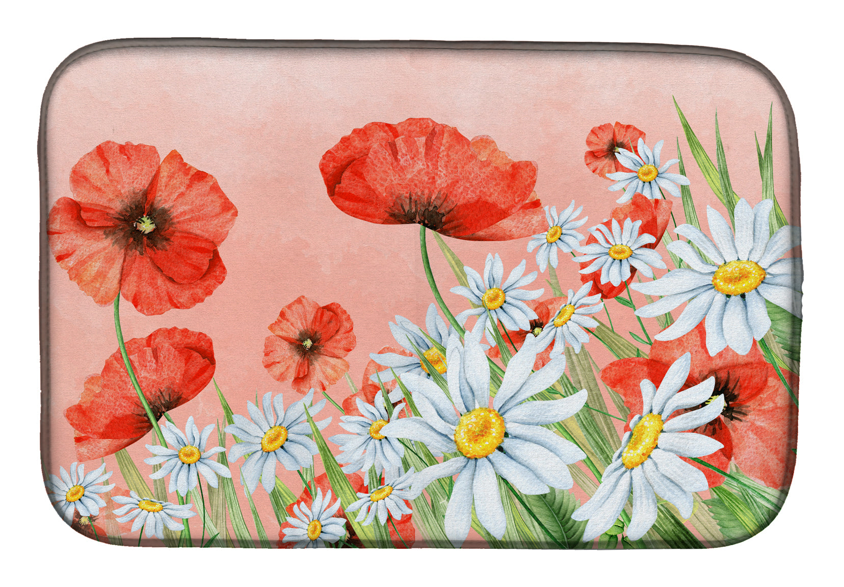 Poppies and Chamomiles Dish Drying Mat Absorbent Dish Drying Mat Pad for Kitchen Counter Dish Drainer Mat for Countertop, 14 x 21", Multicolor
