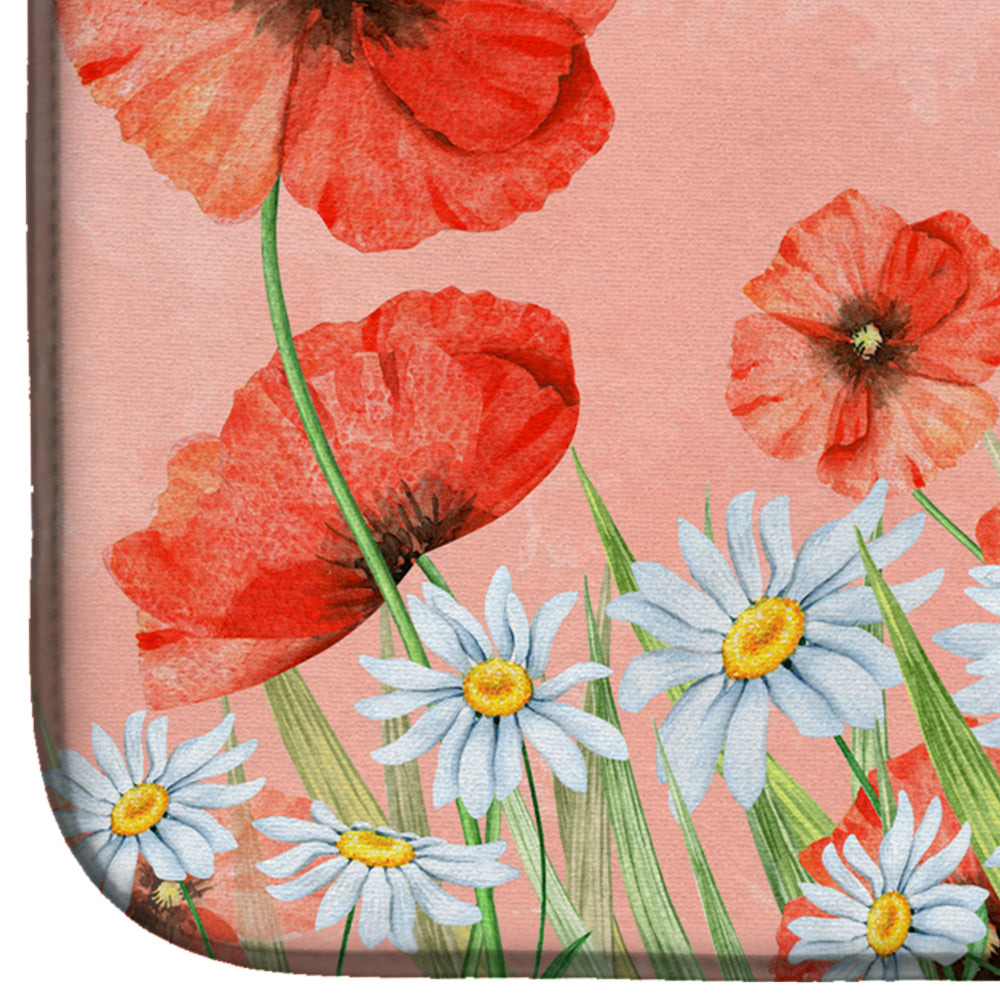 Poppies and Chamomiles Dish Drying Mat Absorbent Dish Drying Mat Pad for Kitchen Counter Dish Drainer Mat for Countertop, 14 x 21", Multicolor