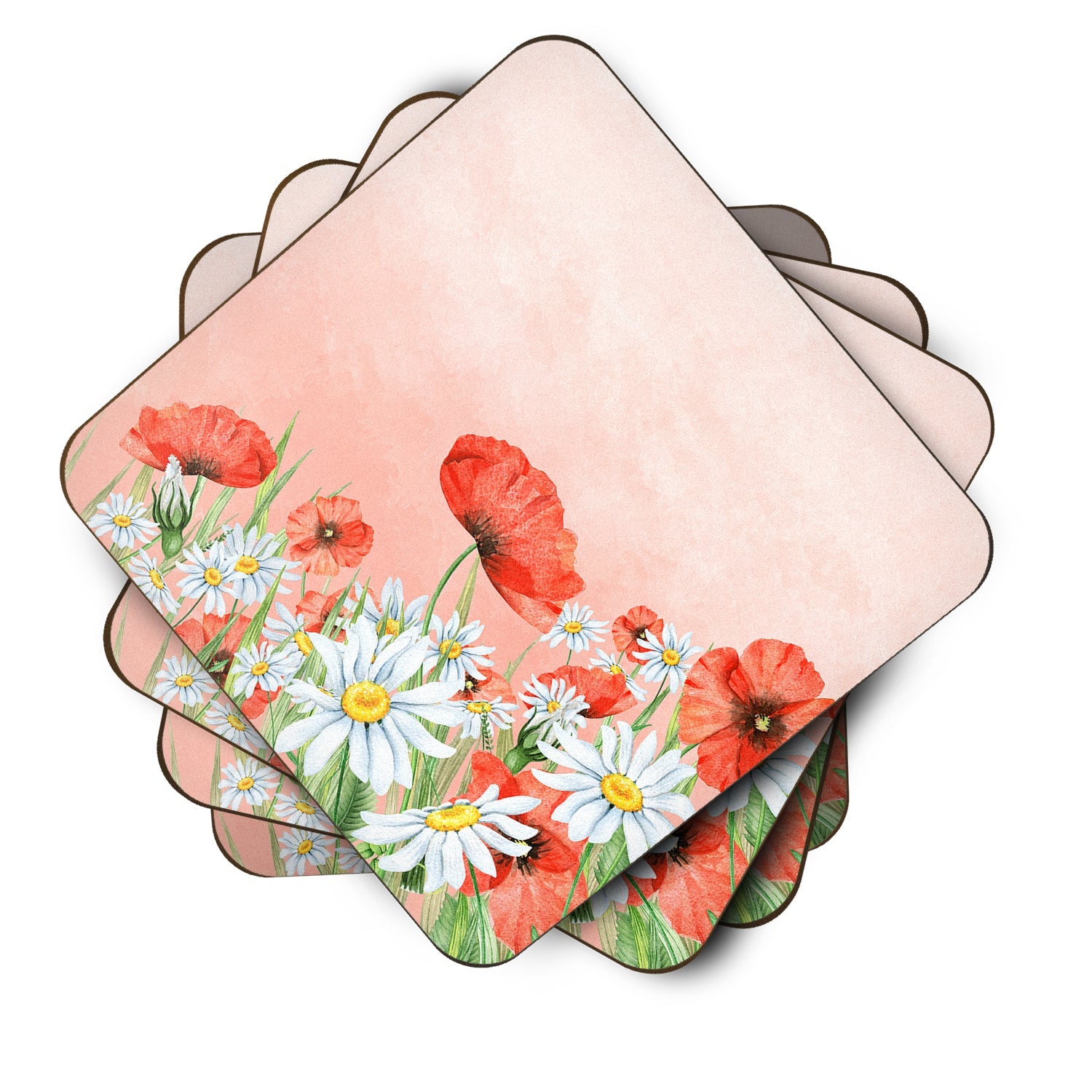 Poppies and Chamomiles Foam Coasters Set of 4 Cup Coasters for Indoor Outdoor, Tabletop Protection, Anti Slip, Mouse pad Material