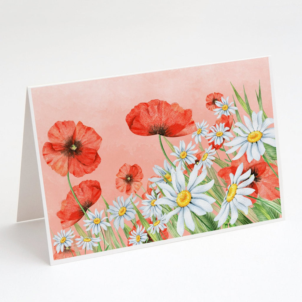 Poppies and Chamomiles Greeting Cards Pack of 8 Blank Cards with Envelopes Whimsical A7 Size 5x7
