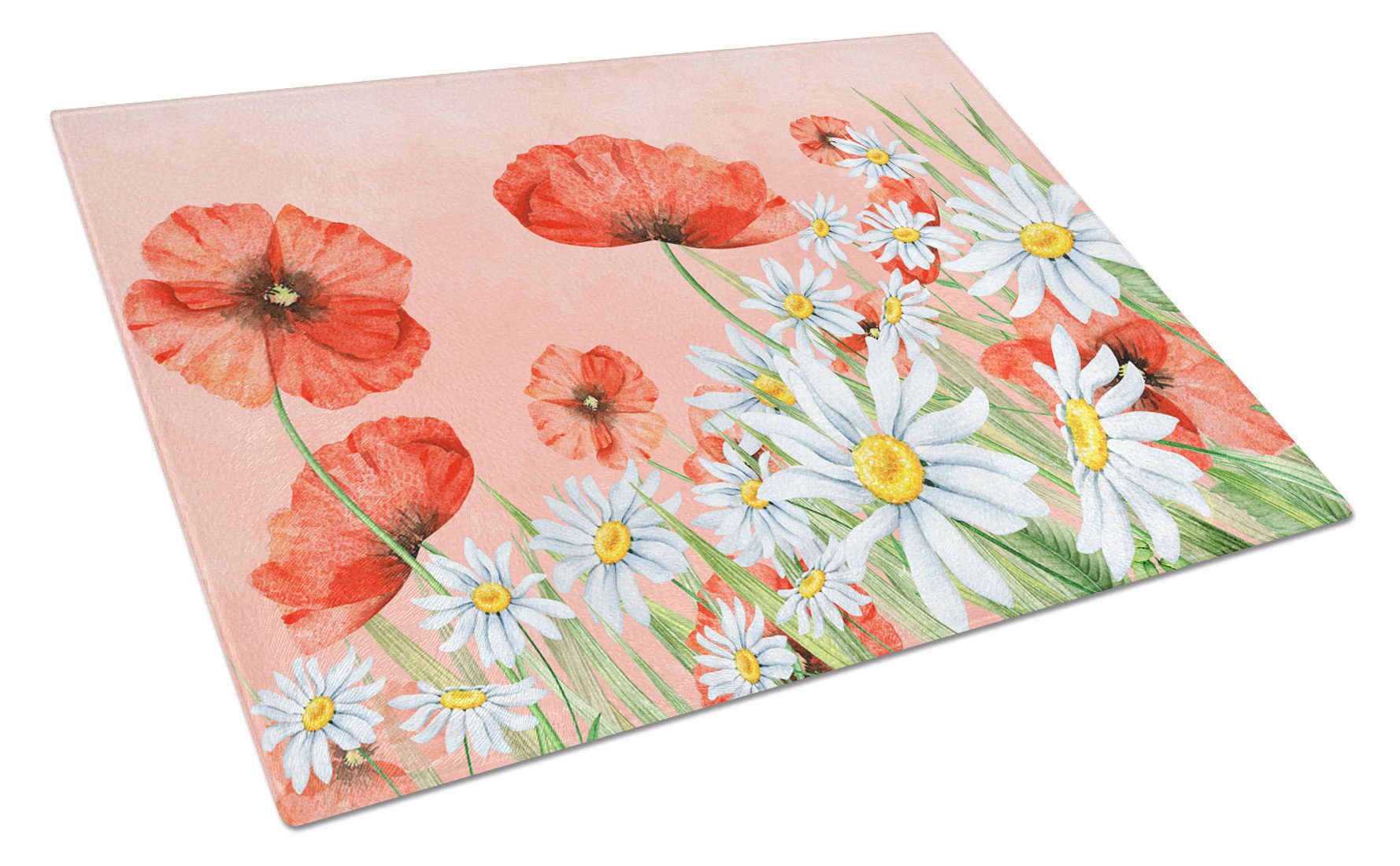 Poppies and Chamomiles Cutting Board Tempered Glass Kitchen Cutting Surface, Heat Resistant Chopping, Non-Slip Feet, Food Prep & Serving