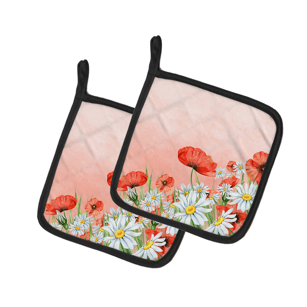 Poppies and Chamomiles Pot Holder Set of 2 Heat Resistant Quilted Hot Pads 7.5 x 7.5 Inch, Insulated Kitchen Trivets for Cooking & Baking