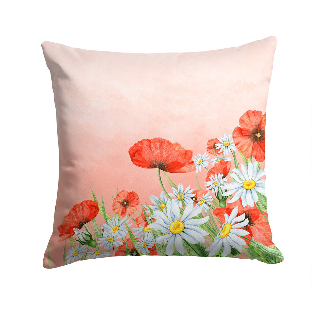 Poppies and Chamomiles Decorative Throw Pillow 14x14 Indoor Outdoor Accent Cushion, Fabric Cover with Insert for Sofa, Bed, Porch & Living Room
