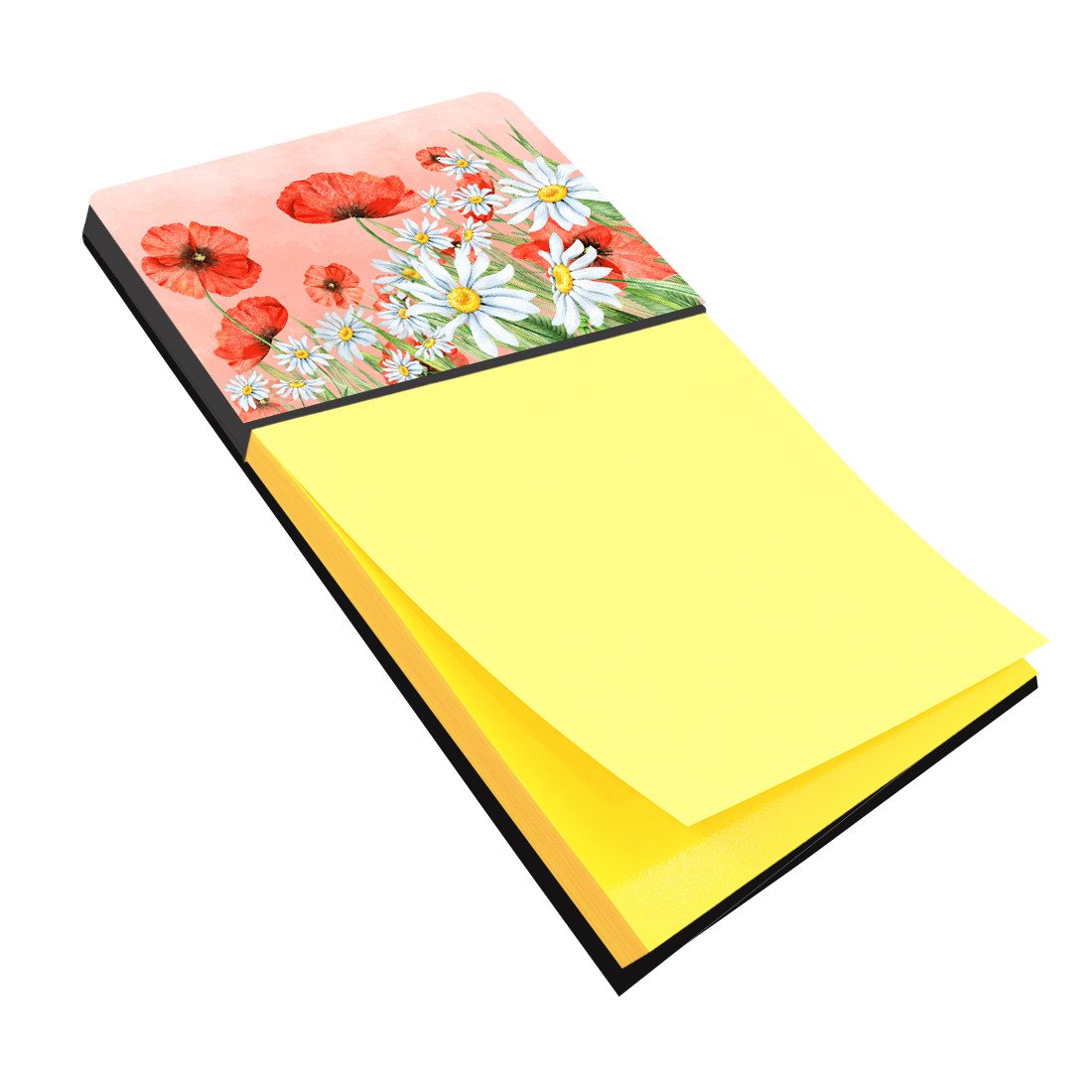 Poppies and Chamomiles Watercolor Sticky Note Holder Refillable Dispenser Desk Accessory 3x3 Pad Gift
