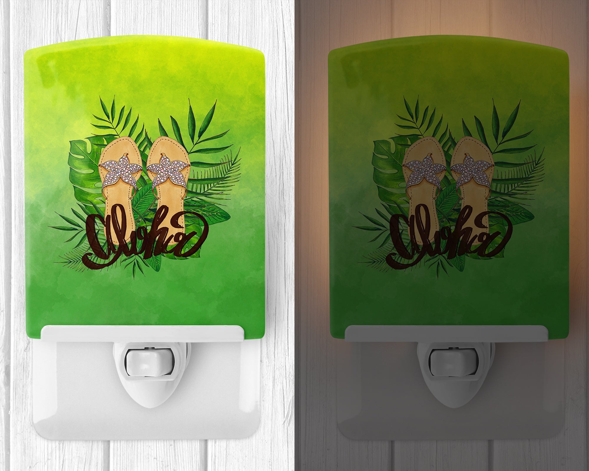 Aloha Flip Flops Ceramic Night Light Compact, UL-Certified, Ideal for Bedroom, Bathroom, Nursery, Hallway, Kitchen, 6x4x3, Multicolor