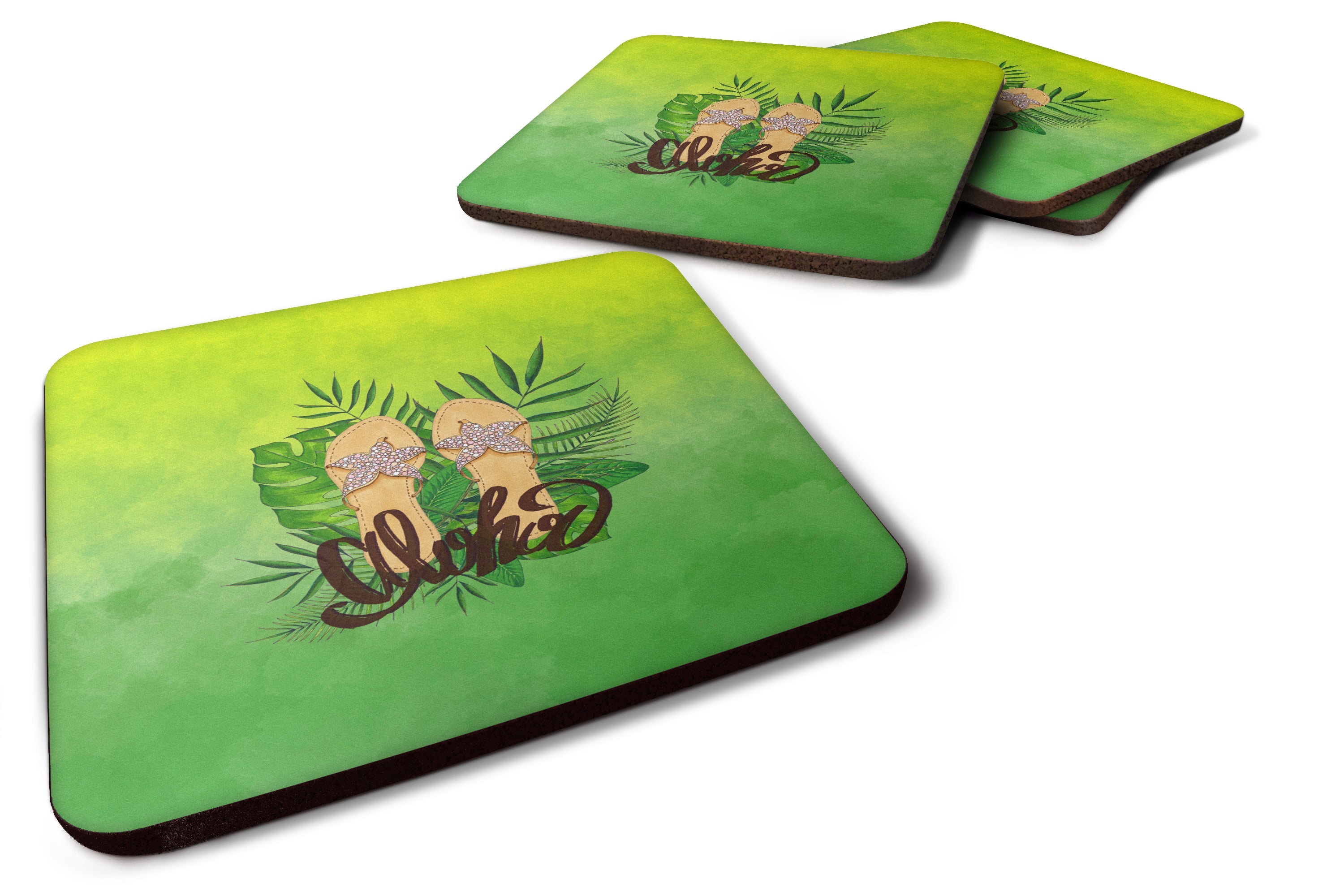 Aloha Flip Flops Foam Coasters Set of 4 Cup Coasters for Indoor Outdoor, Tabletop Protection, Anti Slip, Mouse pad Material