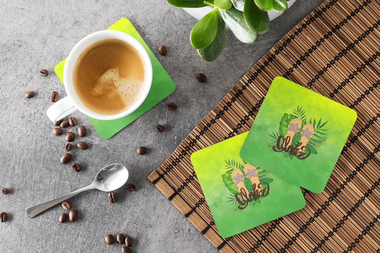 Aloha Flip Flops Foam Coasters Set of 4 Cup Coasters for Indoor Outdoor, Tabletop Protection, Anti Slip, Mouse pad Material