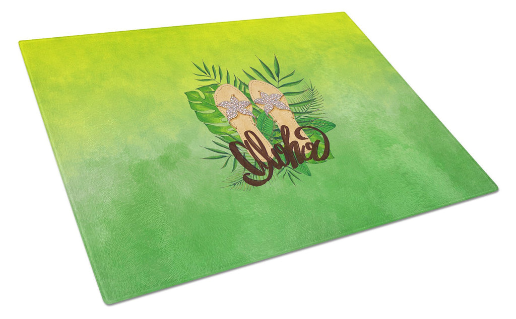 Aloha Flip Flops Cutting Board Tempered Glass Kitchen Cutting Surface, Heat Resistant Chopping, Non-Slip Feet, Food Prep & Serving