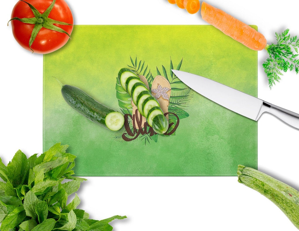 Aloha Flip Flops Cutting Board Tempered Glass Kitchen Cutting Surface, Heat Resistant Chopping, Non-Slip Feet, Food Prep & Serving