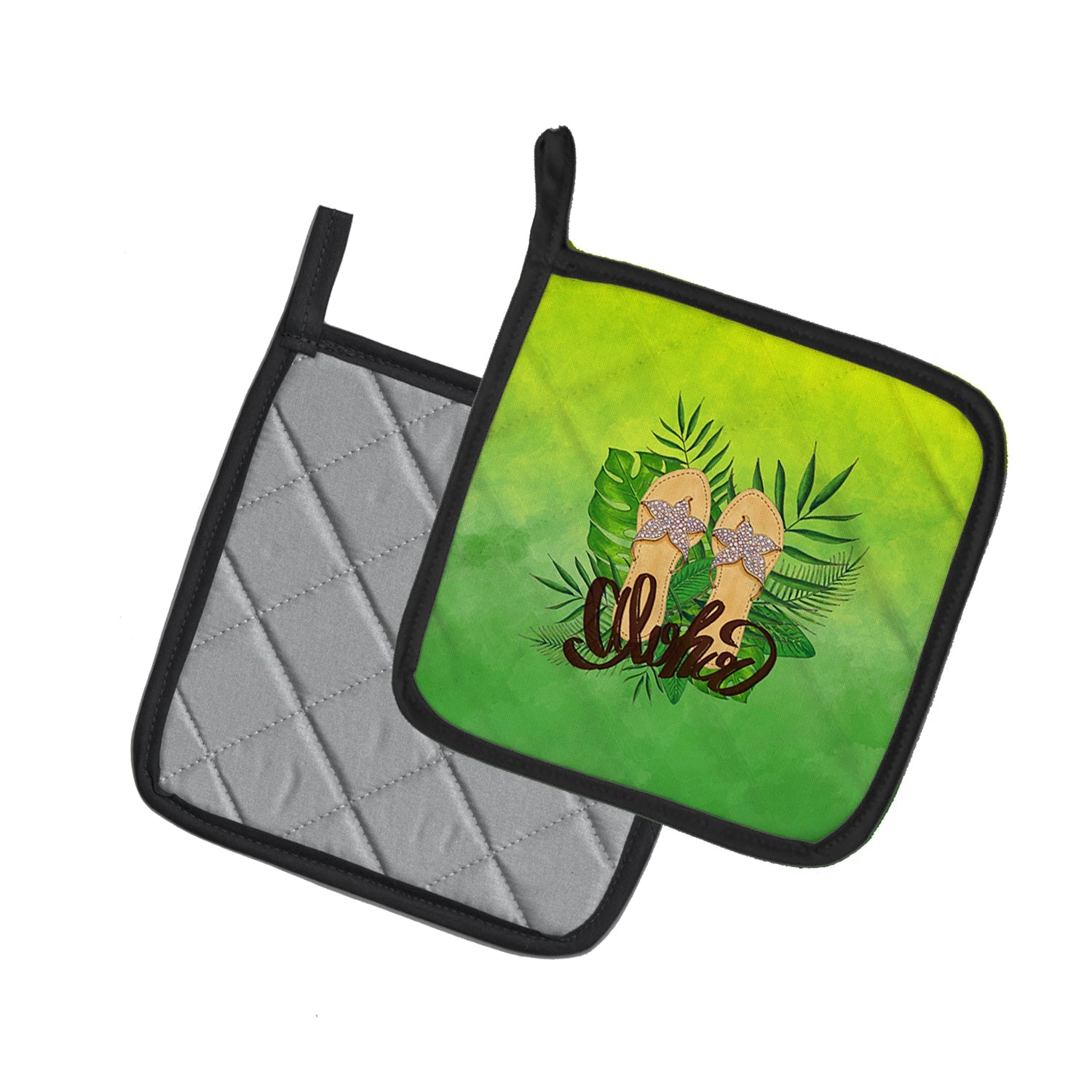 Aloha Flip Flops Pot Holder Set of 2 Heat Resistant Quilted Hot Pads 7.5 x 7.5 Inch, Insulated Kitchen Trivets for Cooking & Baking