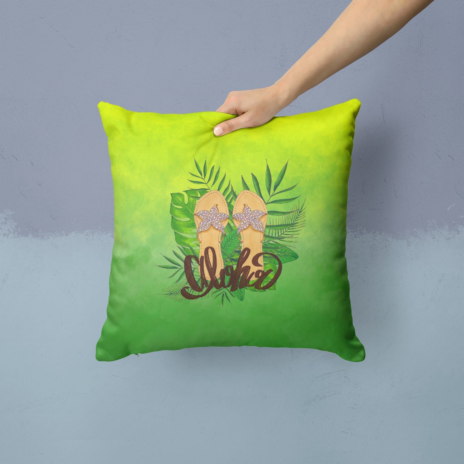 Aloha Flip Flops Decorative Throw Pillow 14x14 Indoor Outdoor Accent Cushion, Fabric Cover with Insert for Sofa, Bed, Porch & Living Room