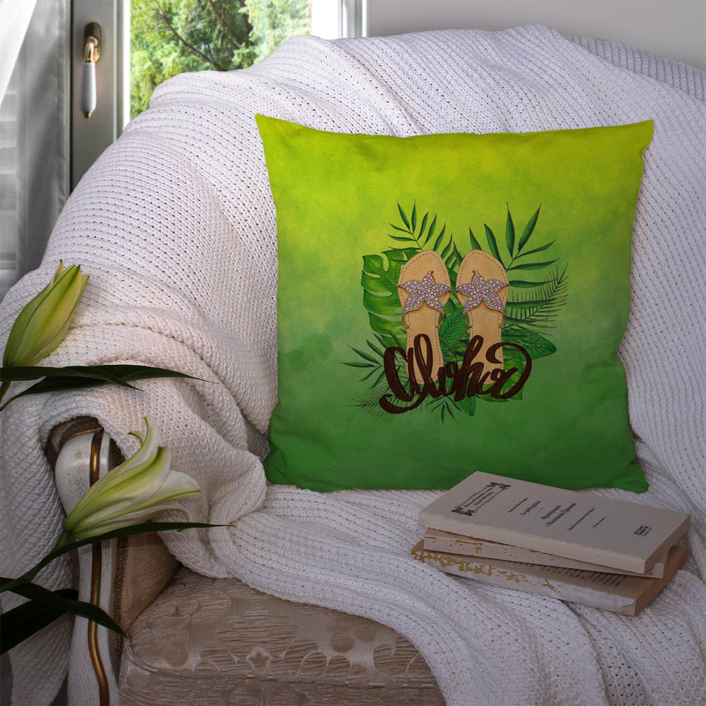 Aloha Flip Flops Decorative Throw Pillow 14x14 Indoor Outdoor Accent Cushion, Fabric Cover with Insert for Sofa, Bed, Porch & Living Room