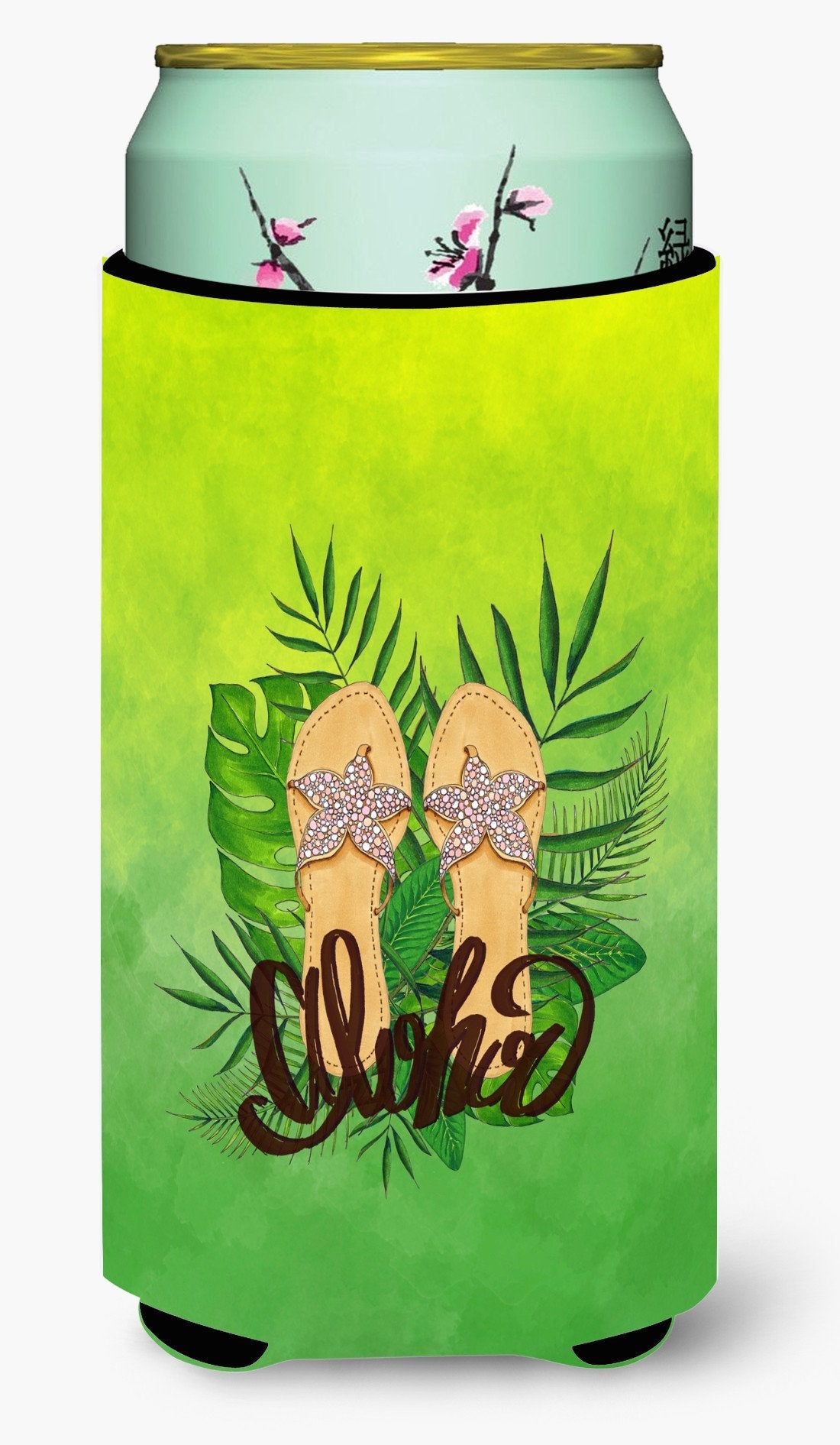 Aloha Flip Flops Tall Boy Hugger Can Cooler Sleeve Machine Washable Drink Collapsible Insulator Beverage Insulated Holder