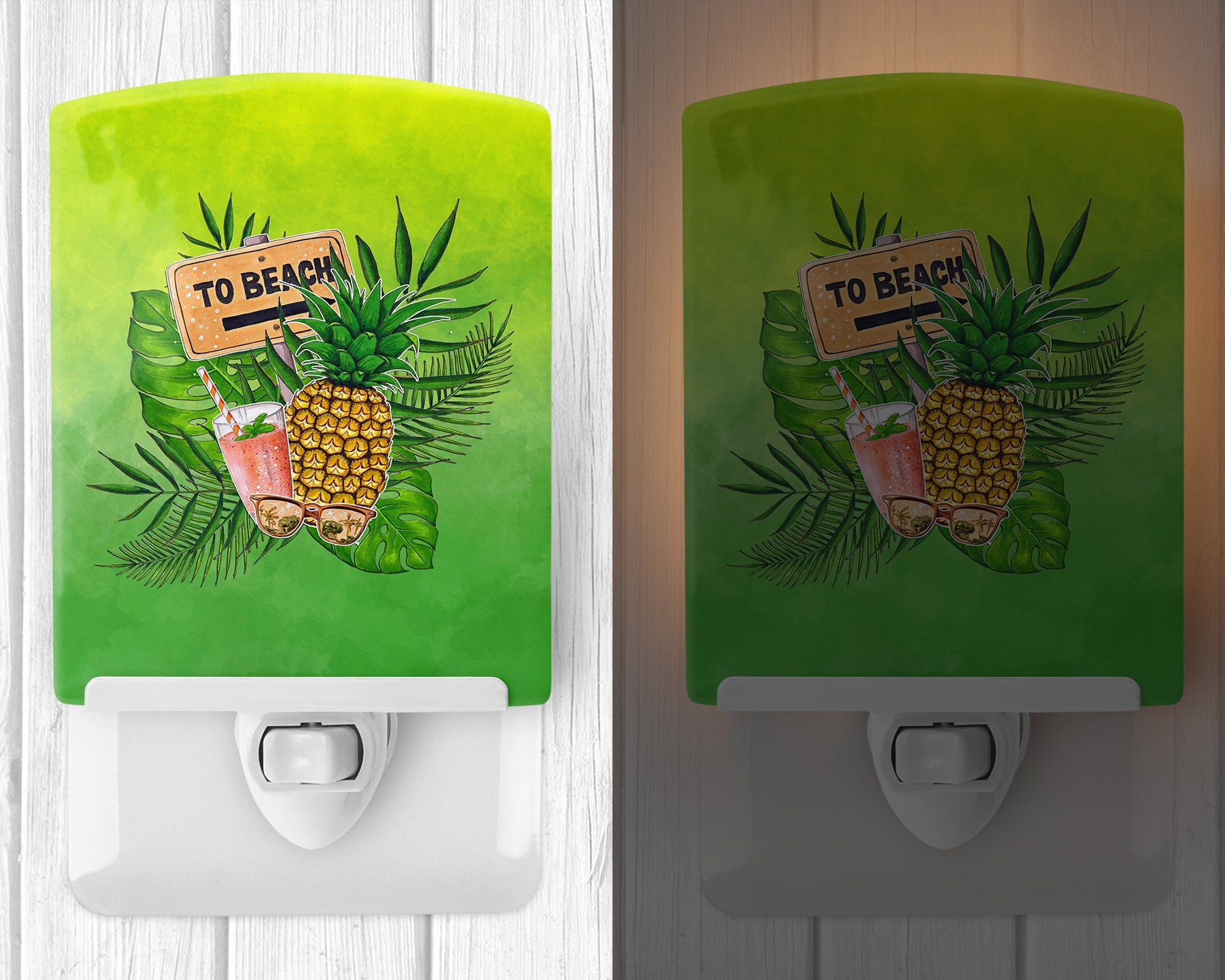 To the Beach Summer Ceramic Night Light Compact, UL-Certified, Ideal for Bedroom, Bathroom, Nursery, Hallway, Kitchen, 6x4x3, Multicolor