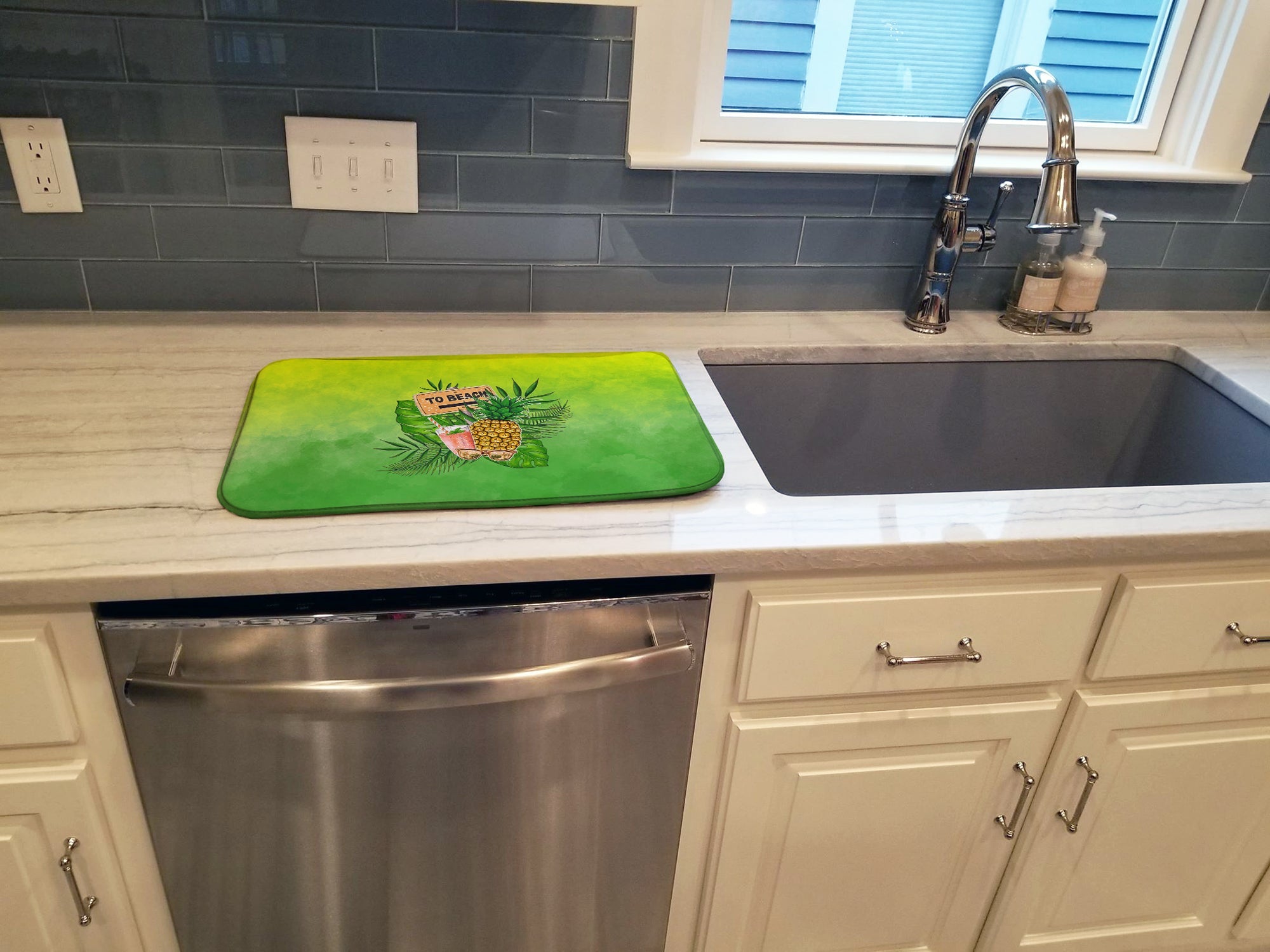 To the Beach Summer Dish Drying Mat Absorbent Dish Drying Mat Pad for Kitchen Counter Dish Drainer Mat for Countertop, 14 x 21", Multicolor