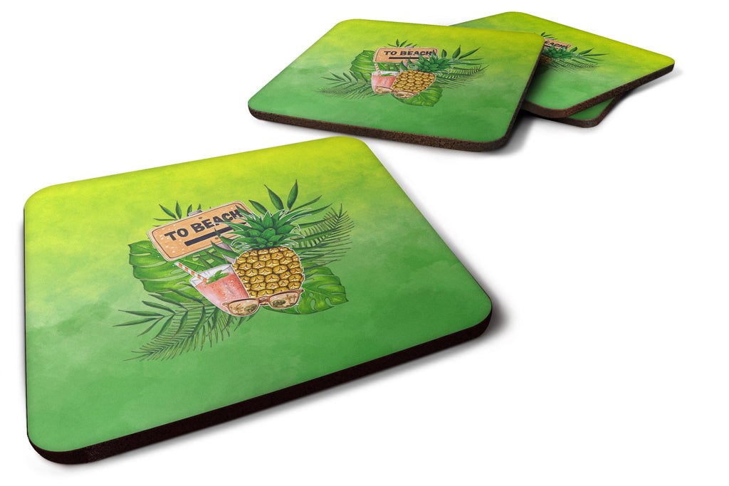 To the Beach Summer Foam Coasters Set of 4 Cup Coasters for Indoor Outdoor, Tabletop Protection, Anti Slip, Mouse pad Material