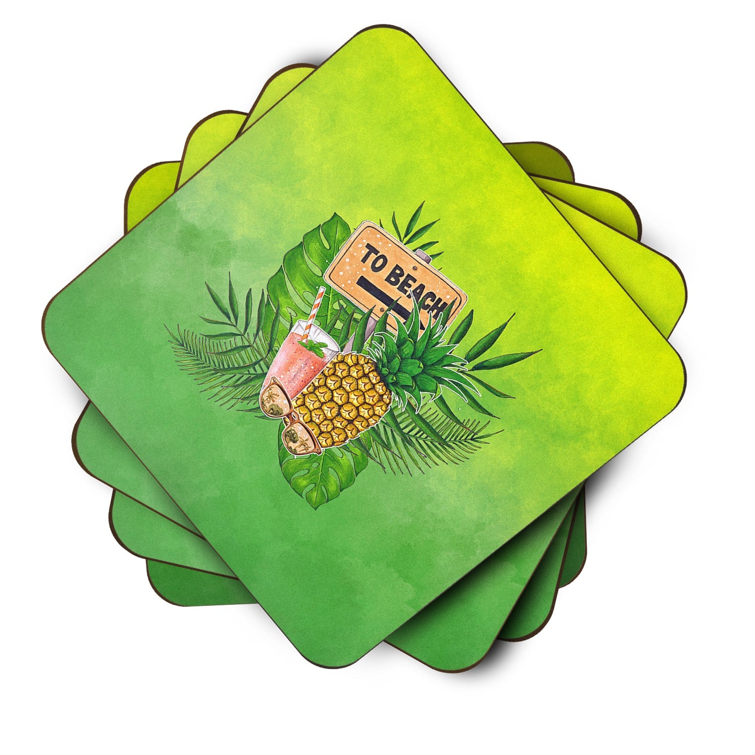 To the Beach Summer Foam Coasters Set of 4 Cup Coasters for Indoor Outdoor, Tabletop Protection, Anti Slip, Mouse pad Material