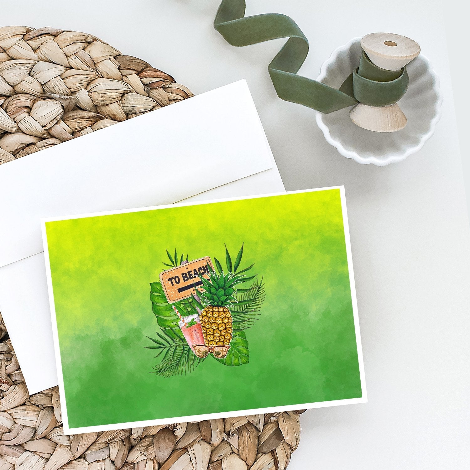 To the Beach Summer Greeting Cards Pack of 8 Blank Cards with Envelopes Whimsical A7 Size 5x7